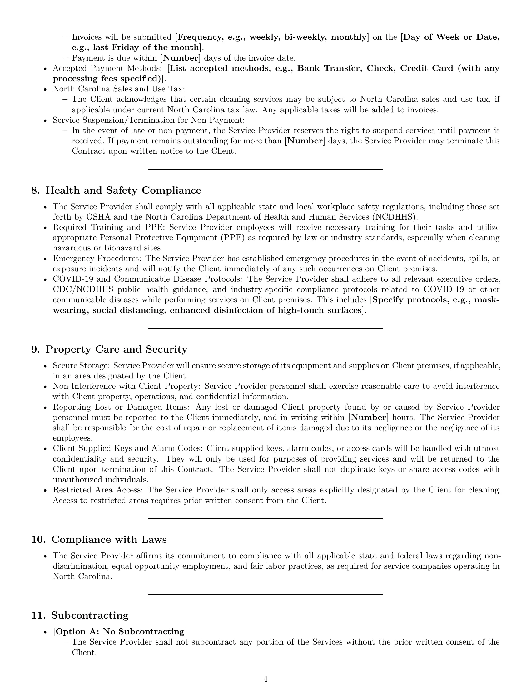 Preview page 4 of Pro North Carolina cleaning service contract template