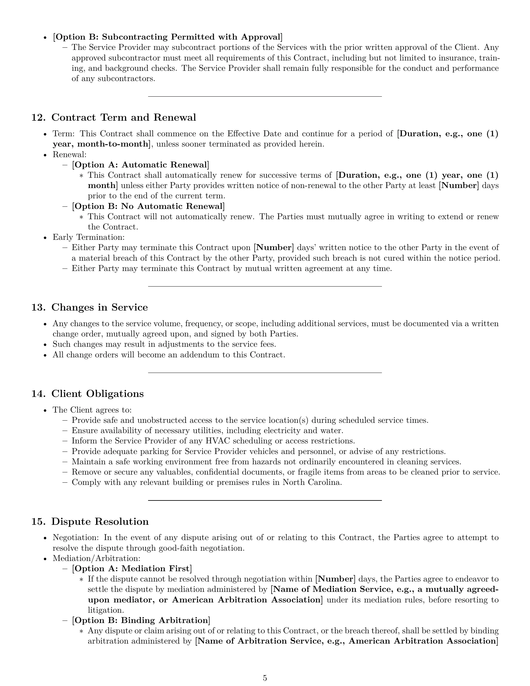 Preview page 5 of Pro North Carolina cleaning service contract template