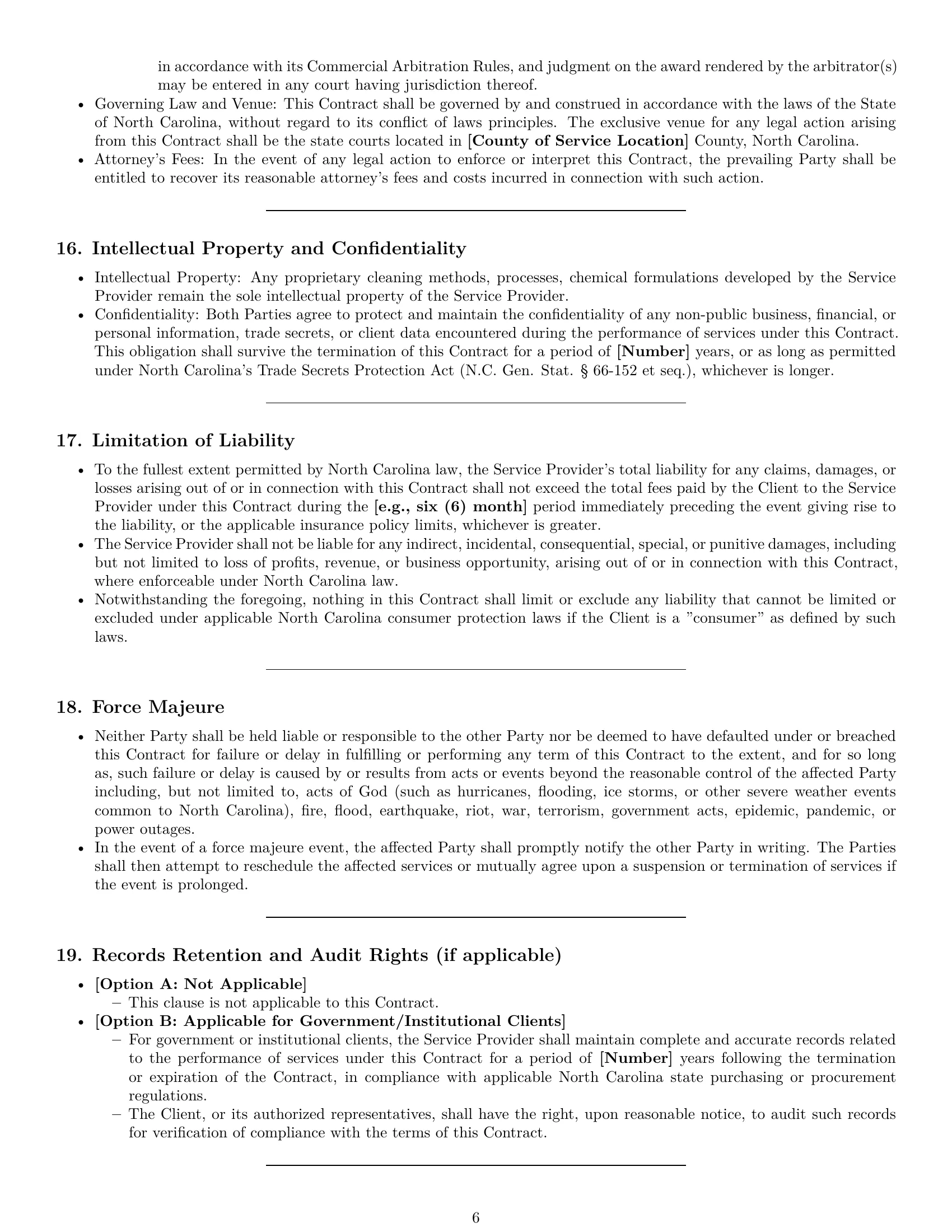 Preview page 6 of Pro North Carolina cleaning service contract template