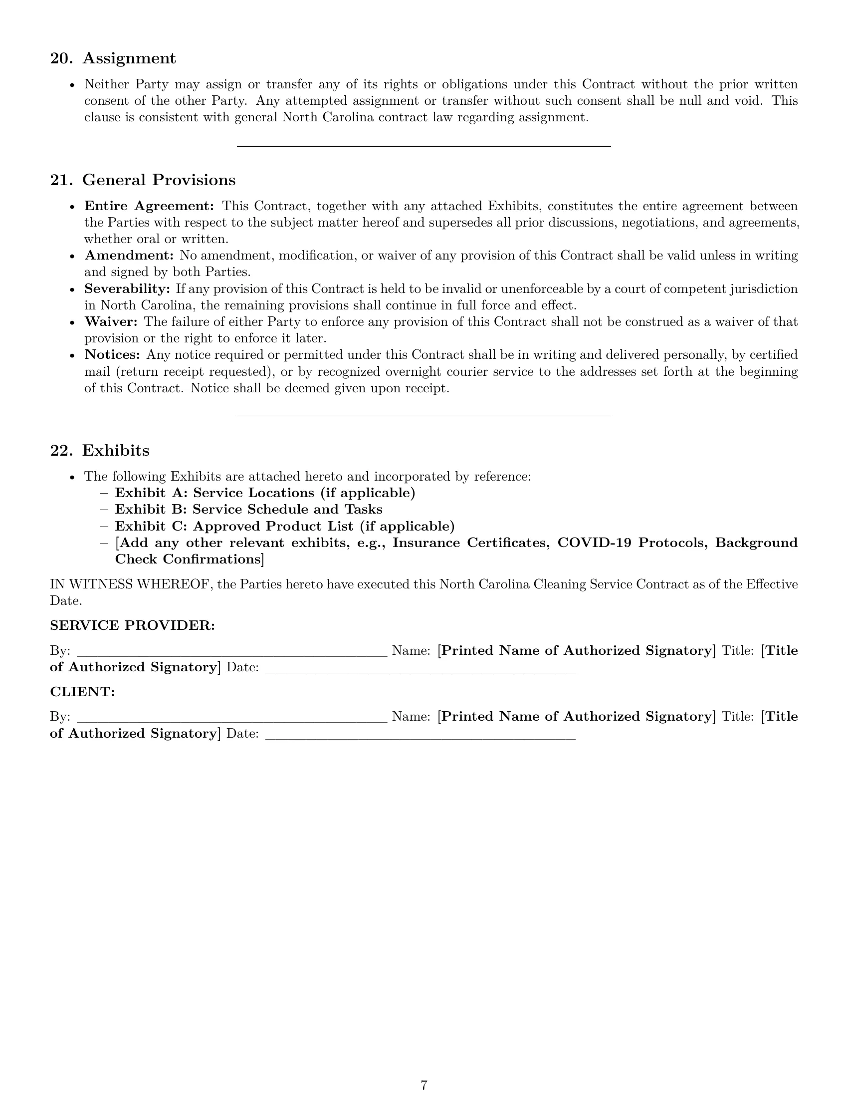 Preview page 7 of Pro North Carolina cleaning service contract template