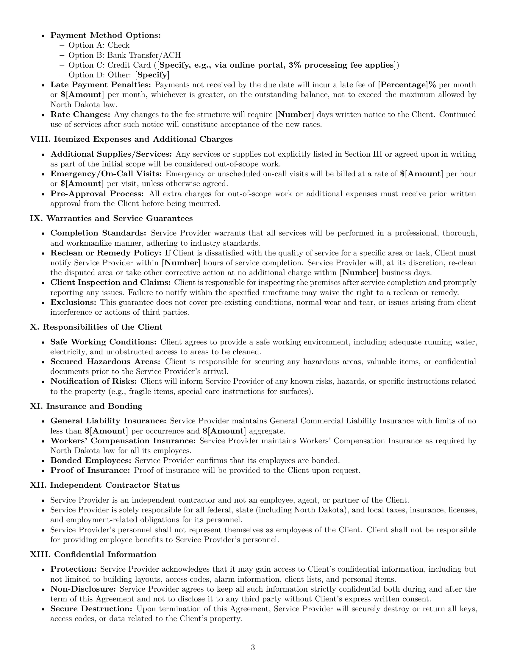 Preview page 3 of Pro North Dakota cleaning service contract template