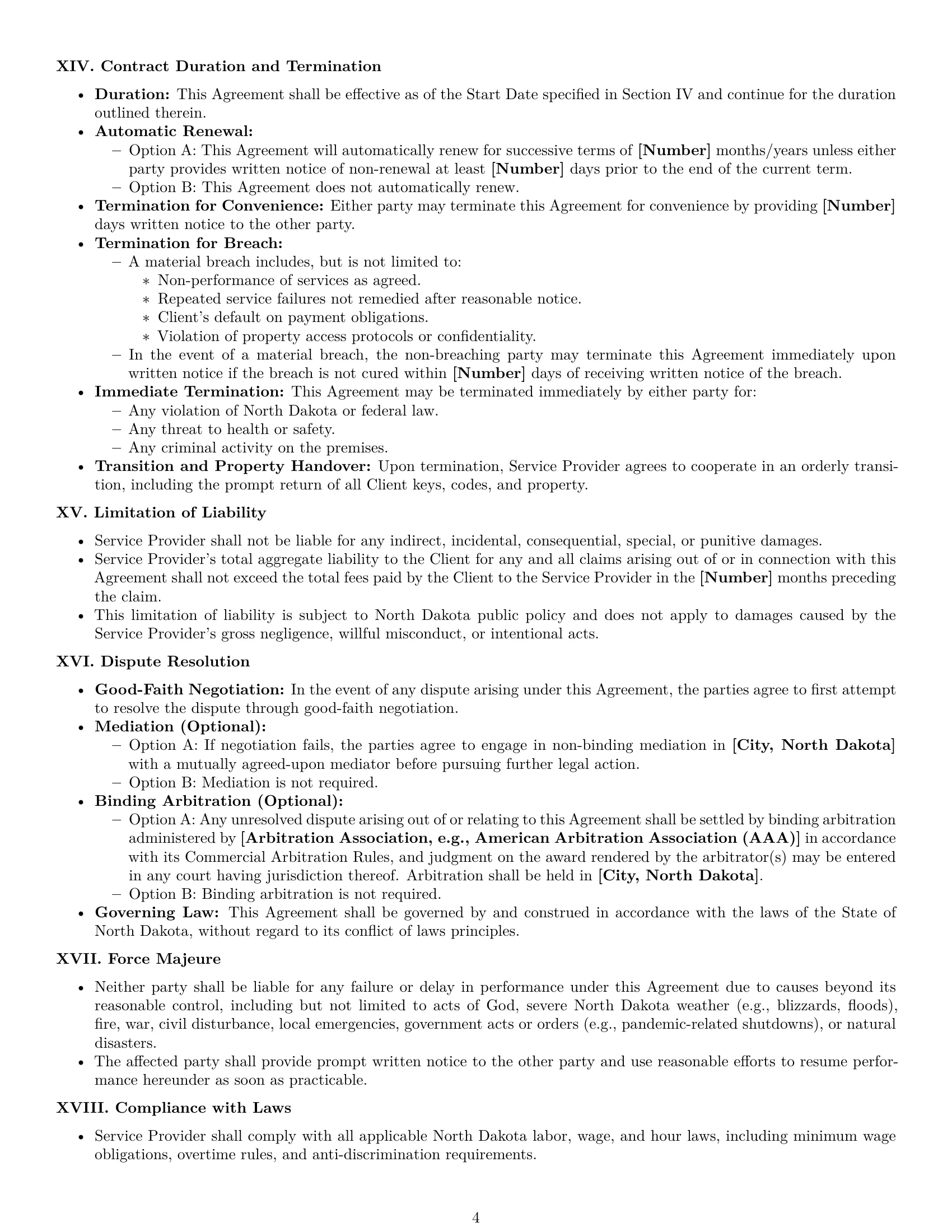 Preview page 4 of Pro North Dakota cleaning service contract template