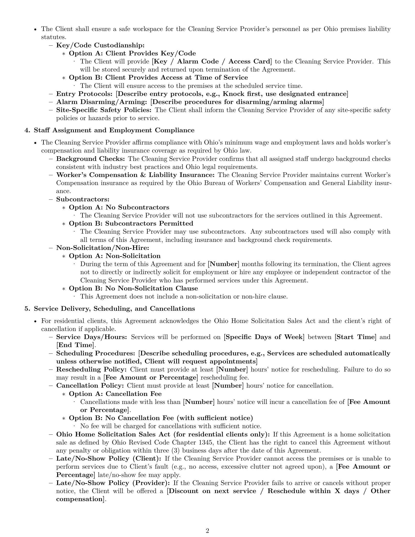 Preview page 2 of Pro Ohio cleaning service contract template