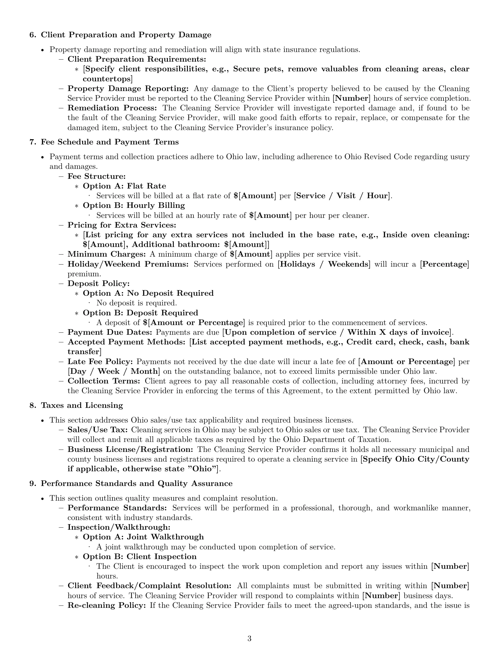 Preview page 3 of Pro Ohio cleaning service contract template