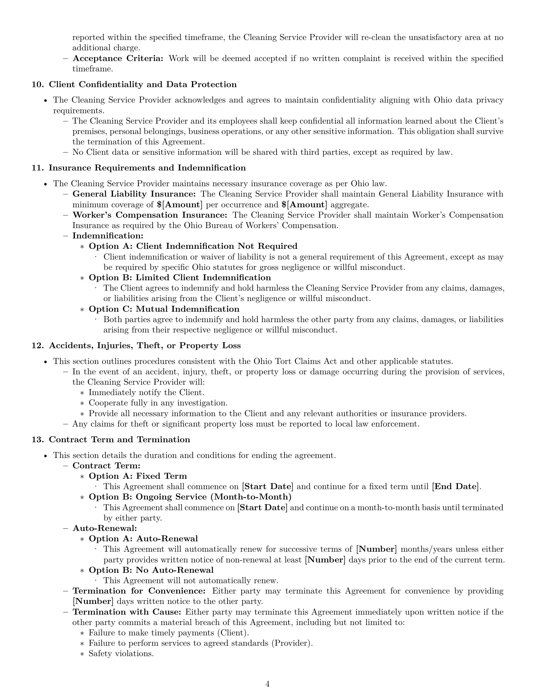 Preview page 4 of Pro Ohio cleaning service contract template