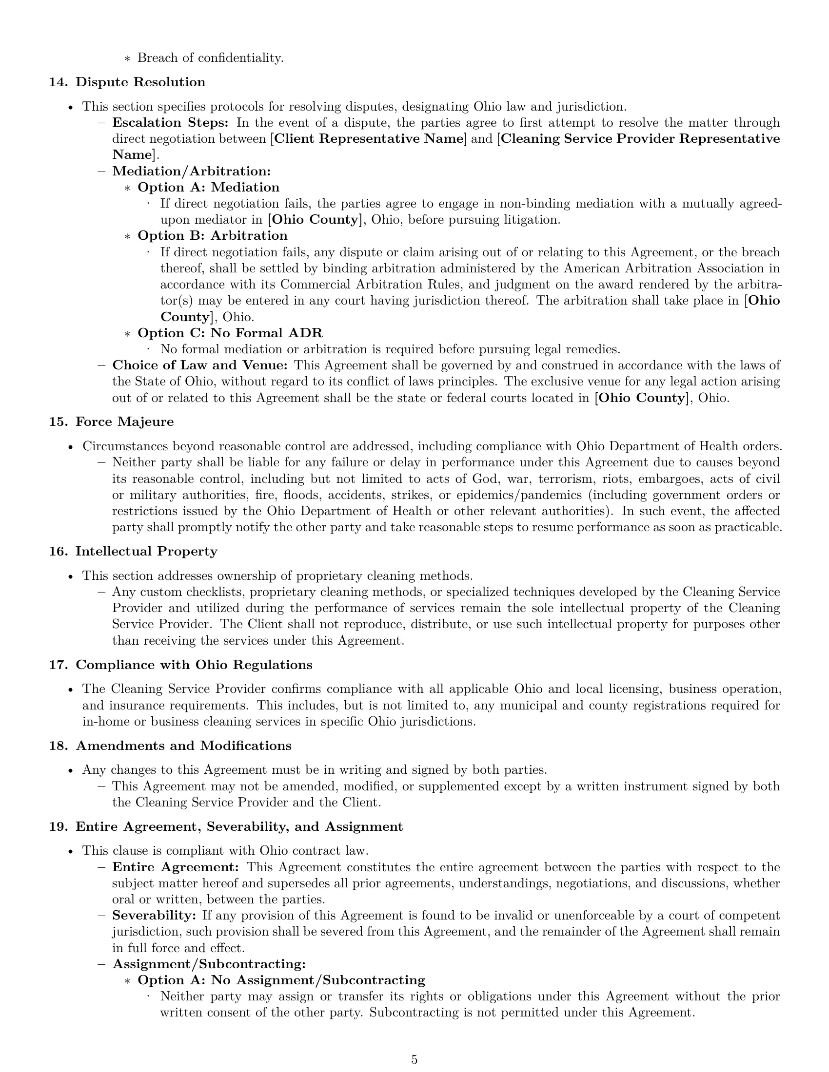 Preview page 5 of Pro Ohio cleaning service contract template