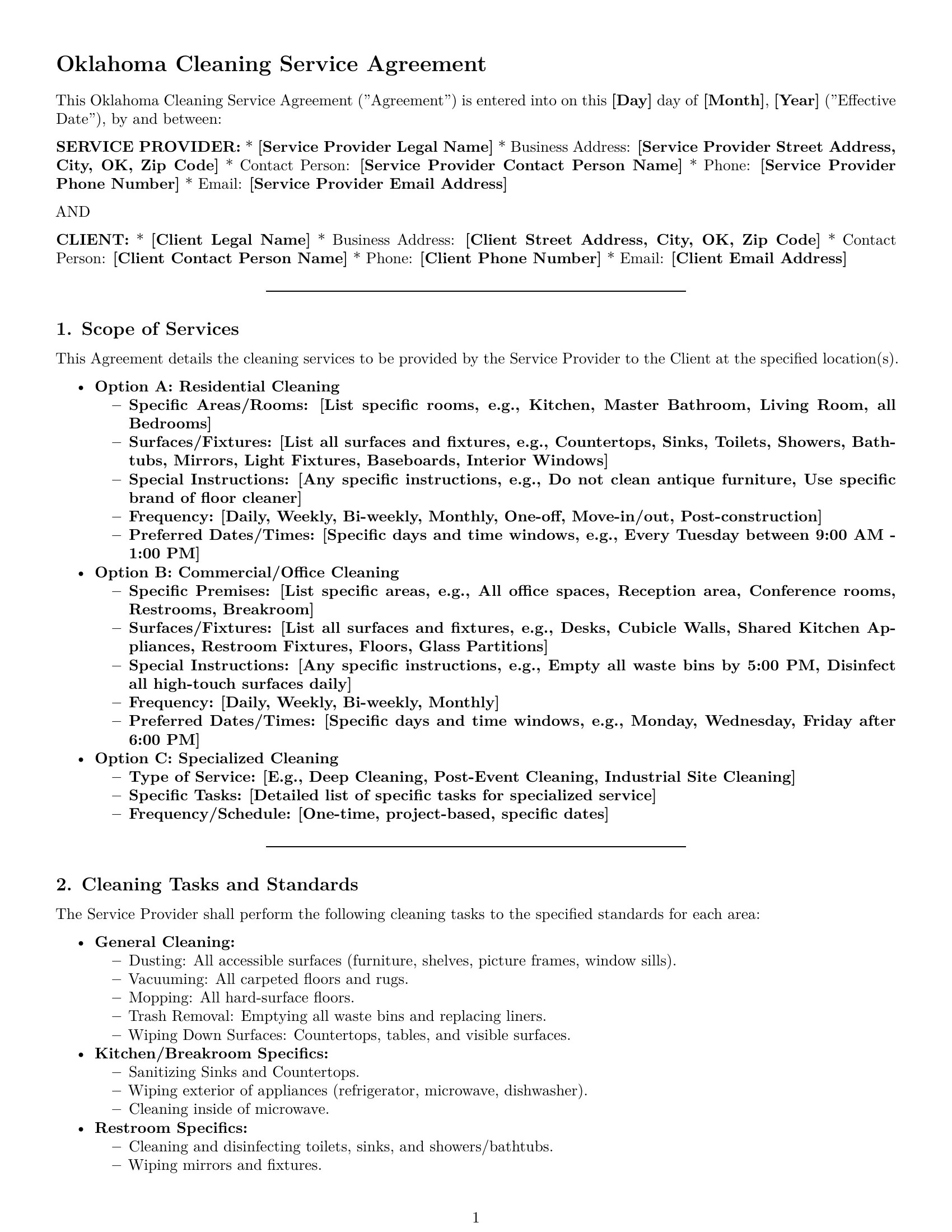 Preview page 1 of Pro Oklahoma cleaning service contract template
