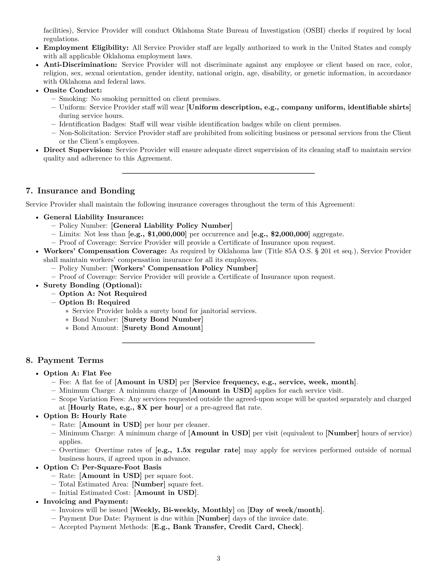 Preview page 3 of Pro Oklahoma cleaning service contract template