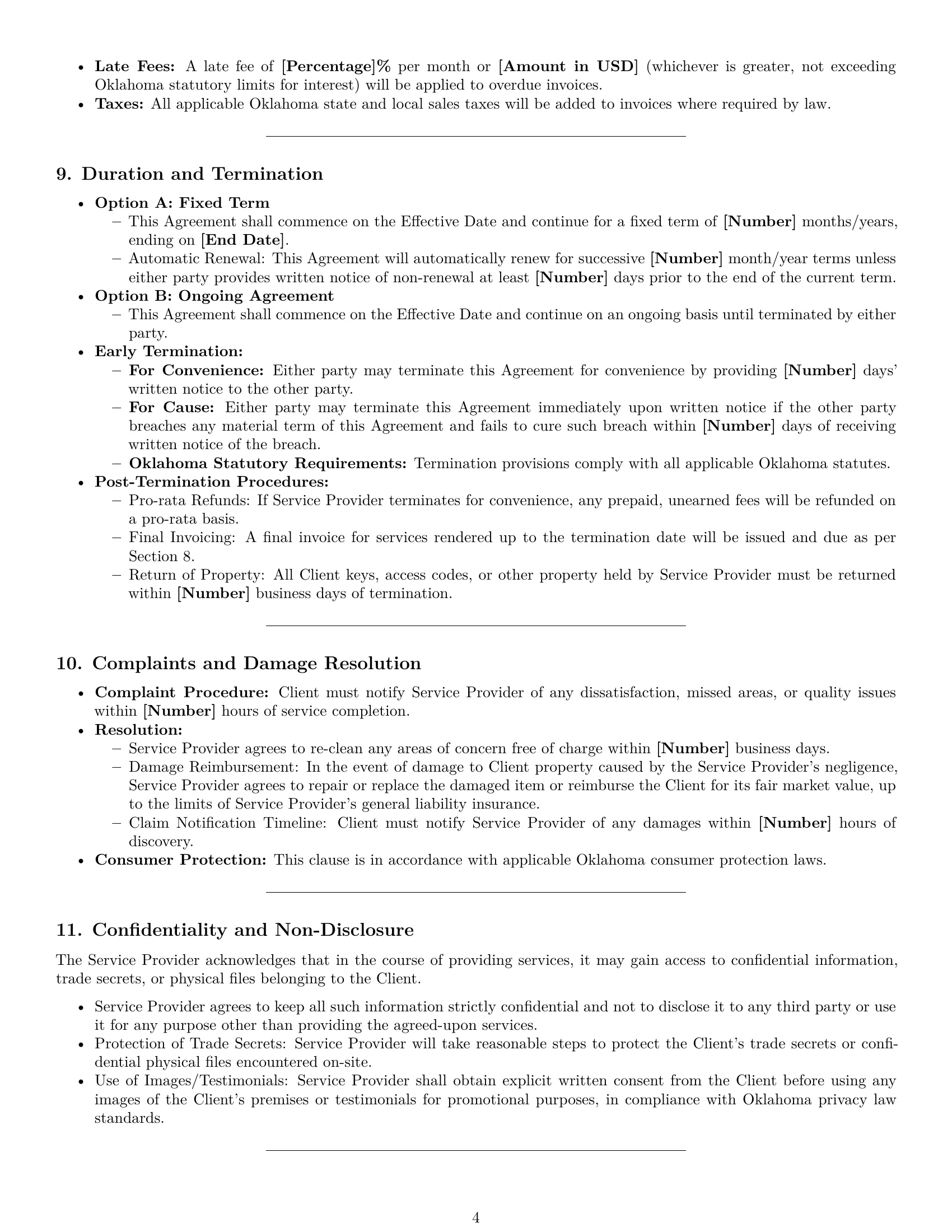 Preview page 4 of Pro Oklahoma cleaning service contract template