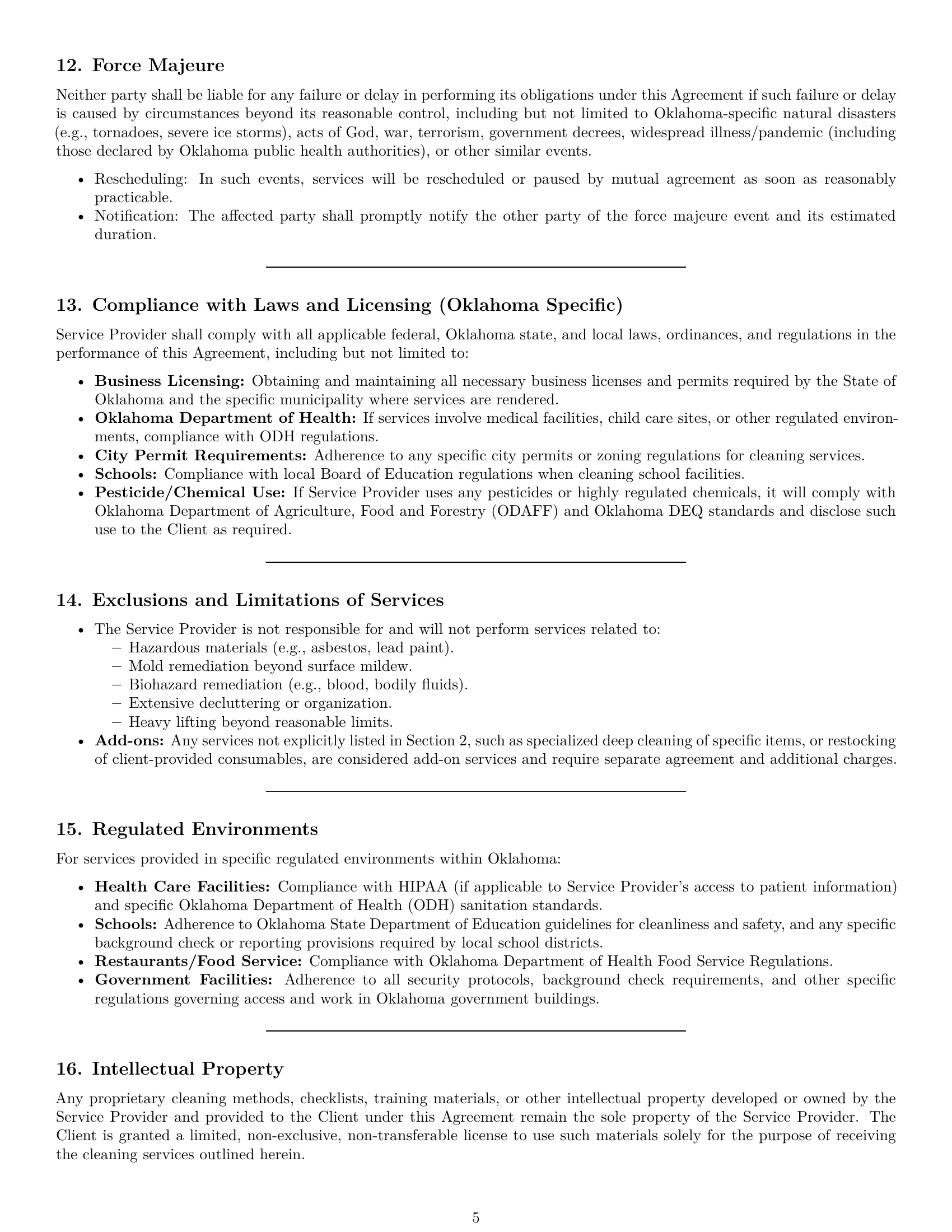 Preview page 5 of Pro Oklahoma cleaning service contract template
