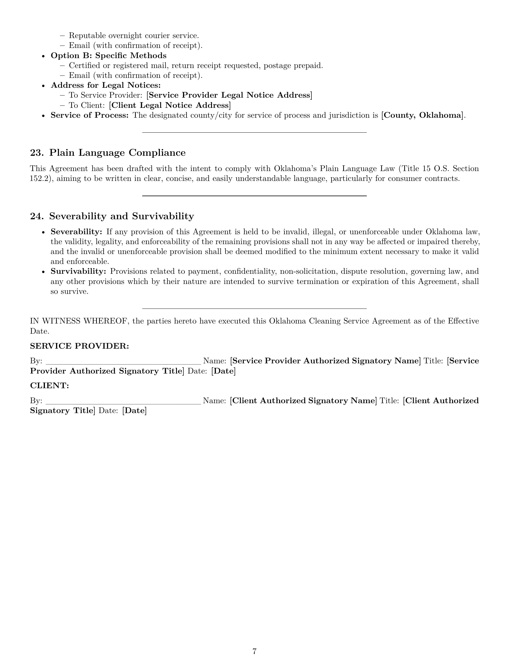 Preview page 7 of Pro Oklahoma cleaning service contract template