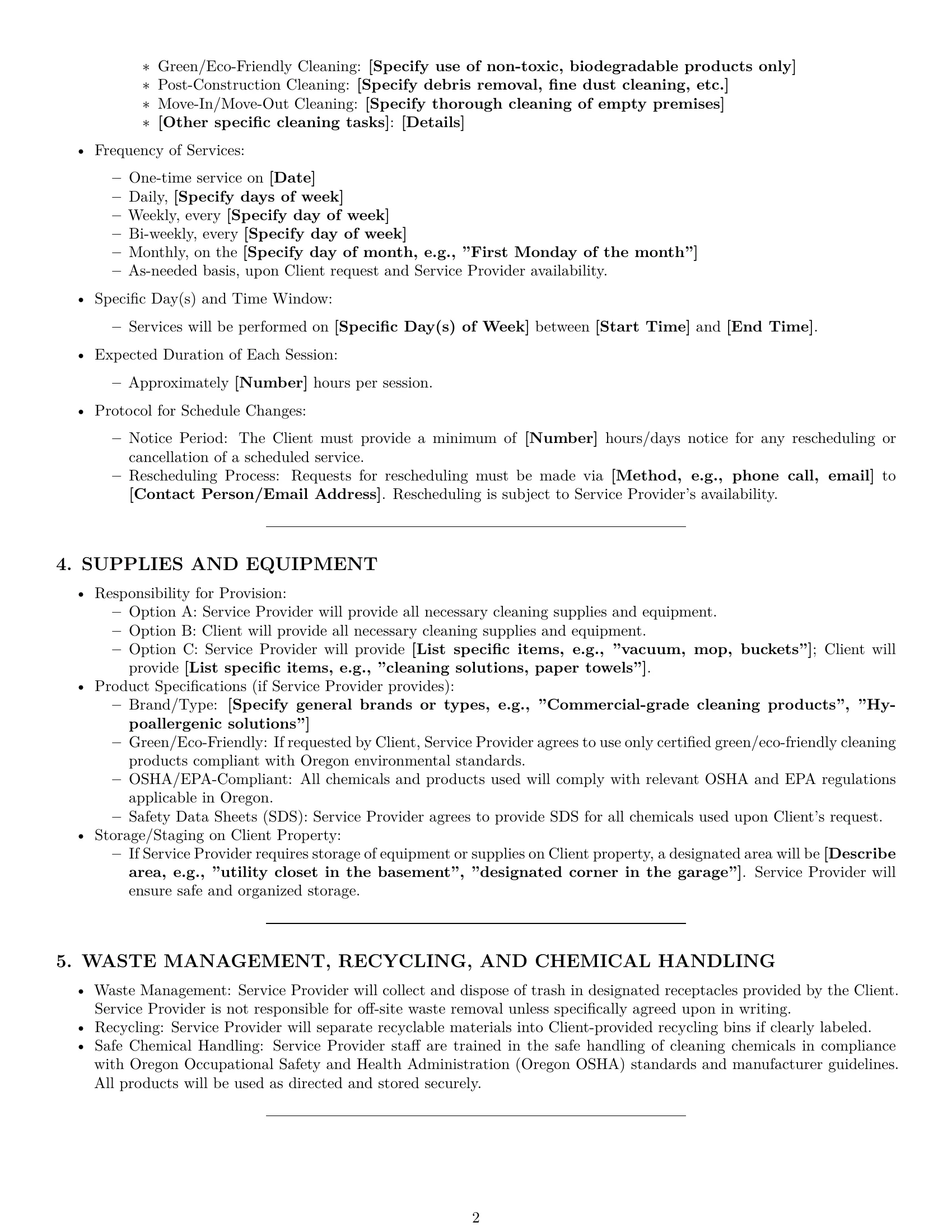 Preview page 2 of Pro Oregon cleaning service contract template