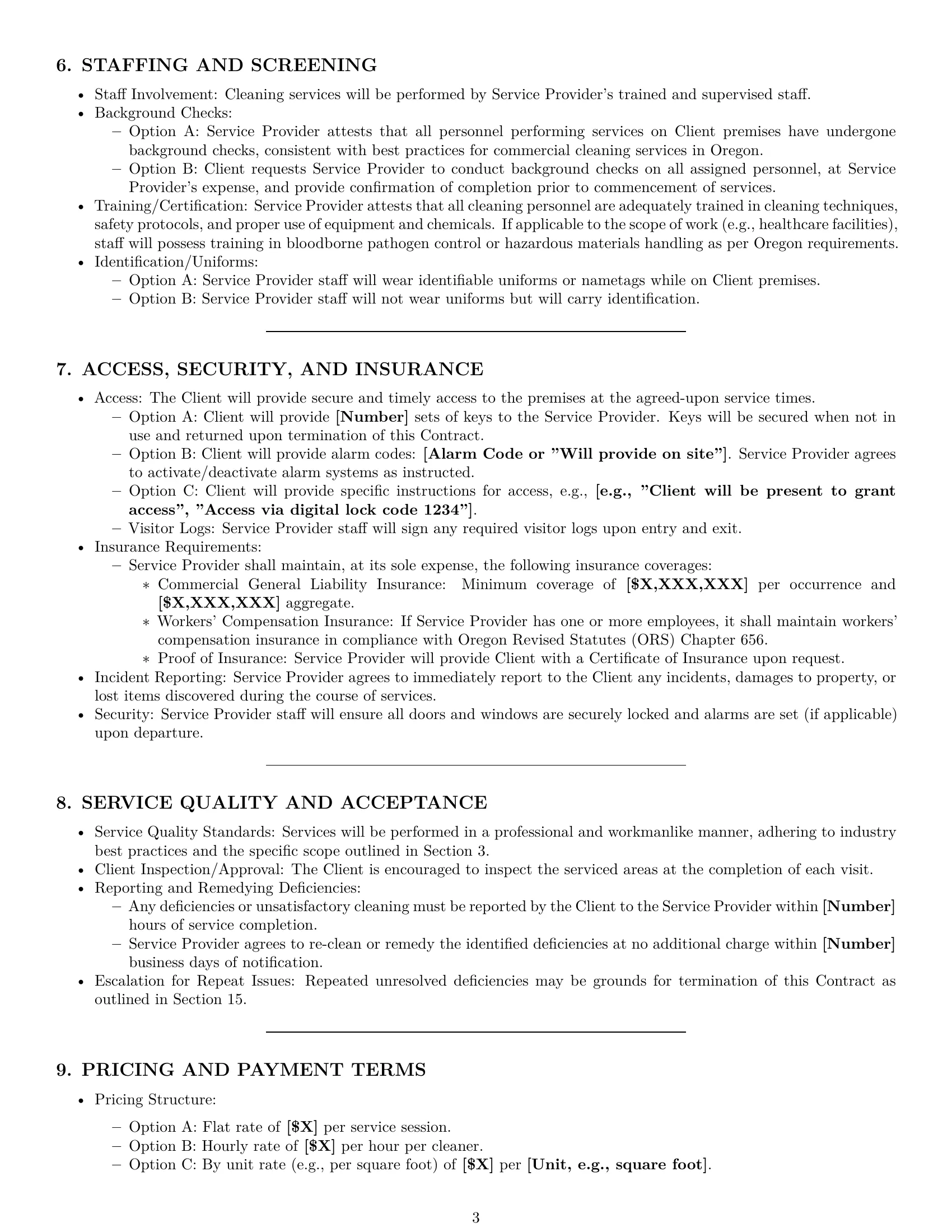 Preview page 3 of Pro Oregon cleaning service contract template