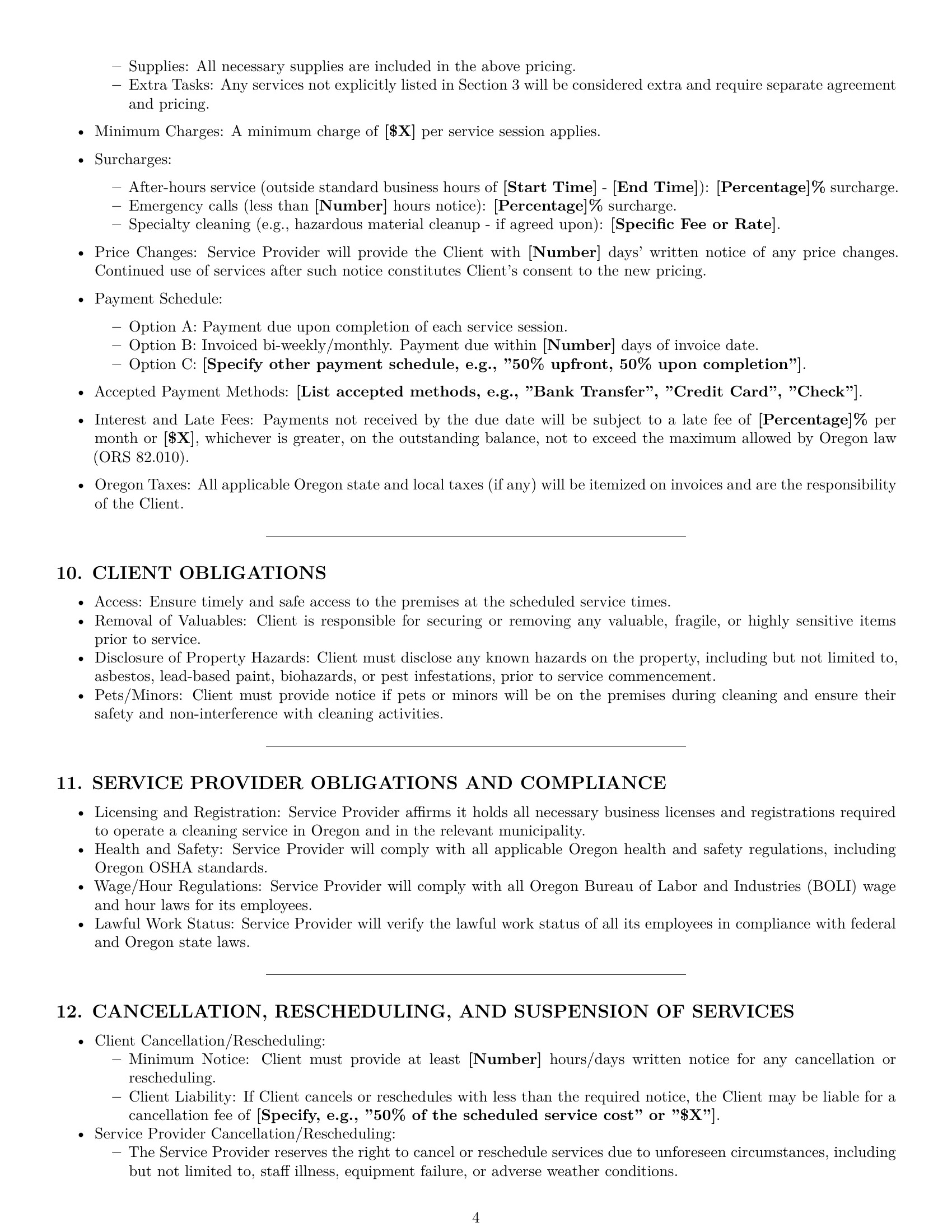Preview page 4 of Pro Oregon cleaning service contract template