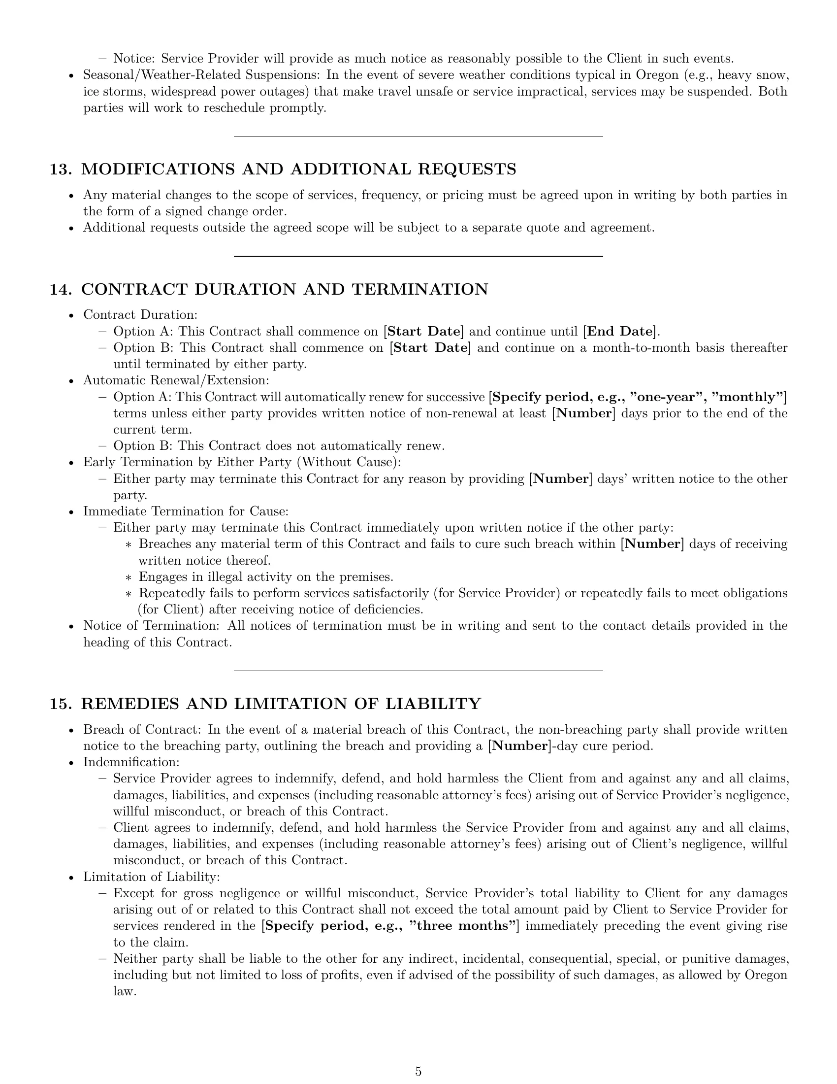 Preview page 5 of Pro Oregon cleaning service contract template