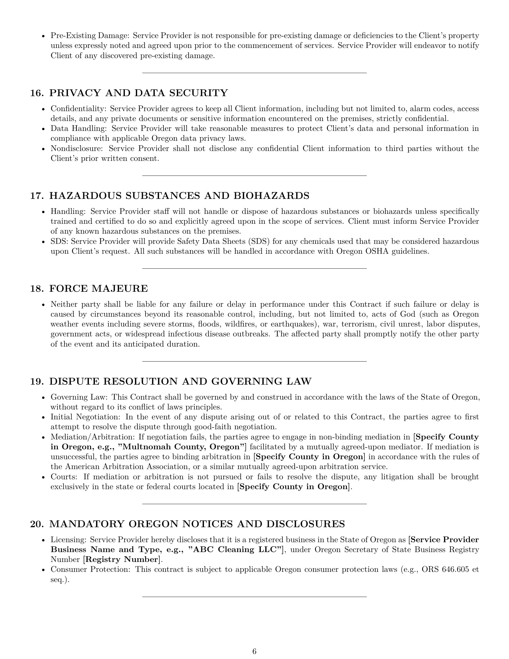 Preview page 6 of Pro Oregon cleaning service contract template