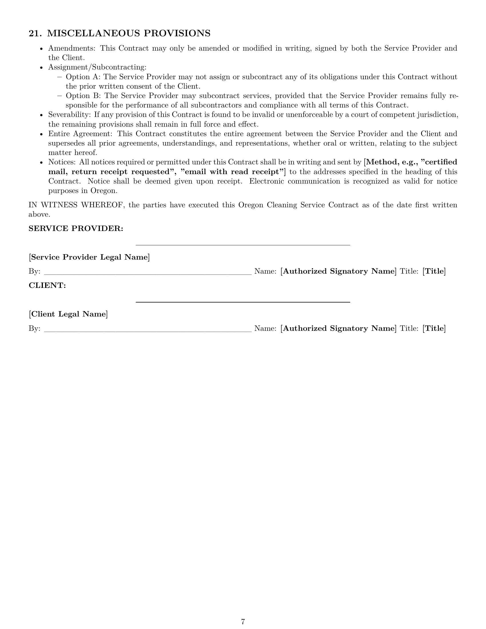 Preview page 7 of Pro Oregon cleaning service contract template