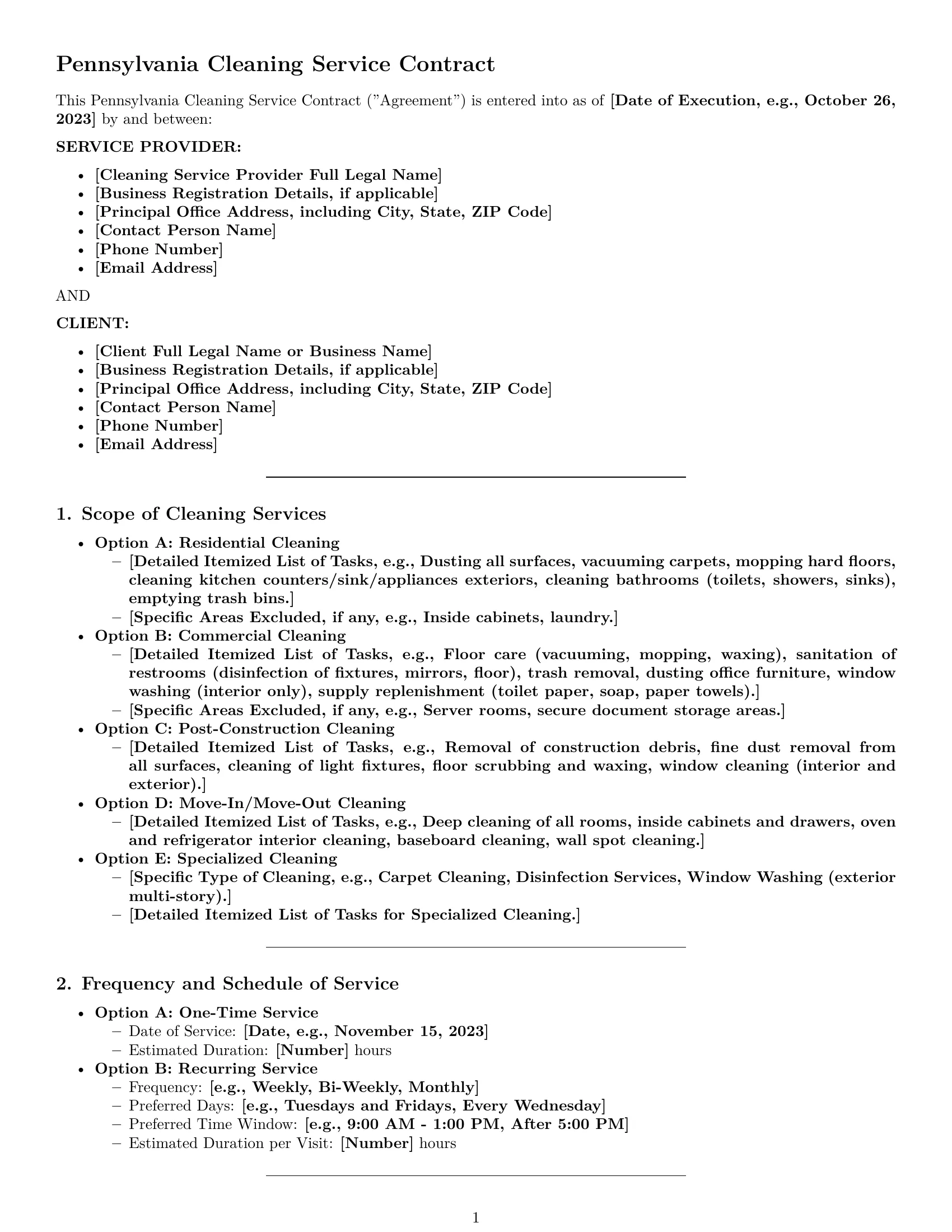 Preview page 1 of Pro Pennsylvania cleaning service contract template
