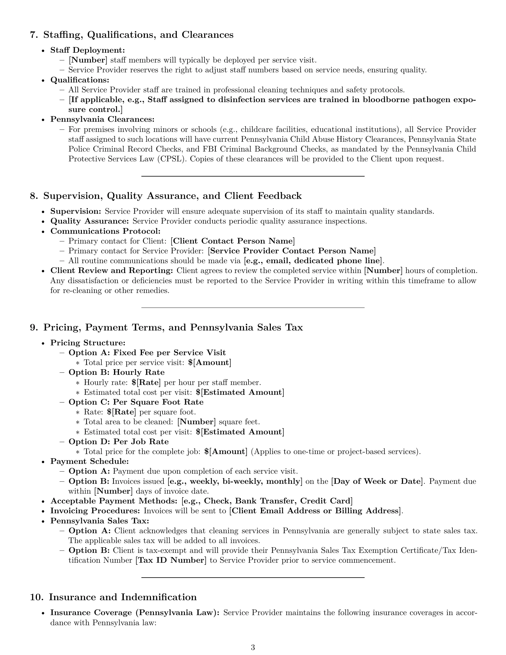 Preview page 3 of Pro Pennsylvania cleaning service contract template