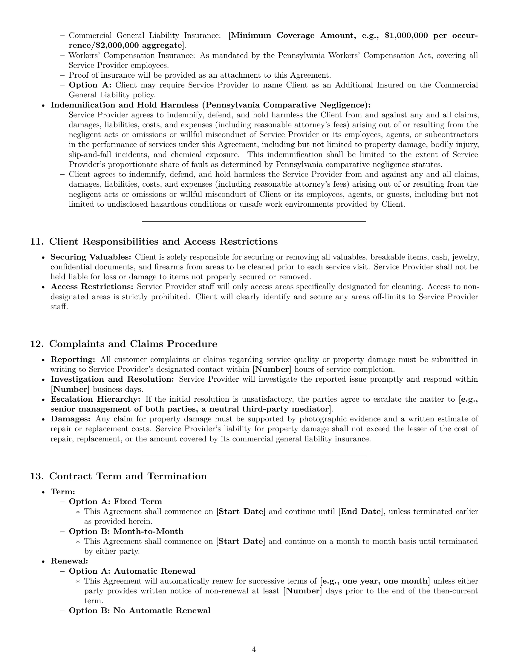 Preview page 4 of Pro Pennsylvania cleaning service contract template