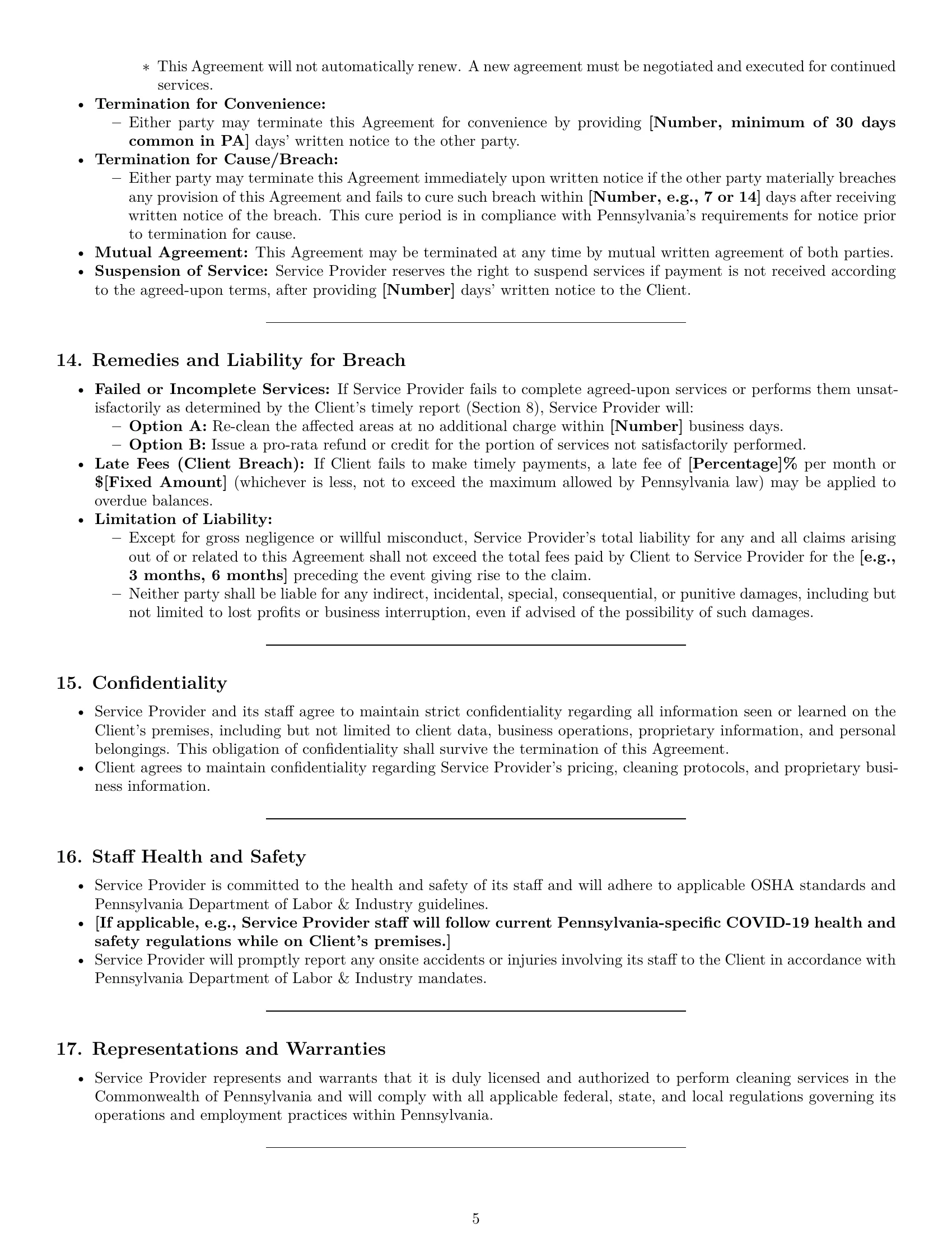 Preview page 5 of Pro Pennsylvania cleaning service contract template