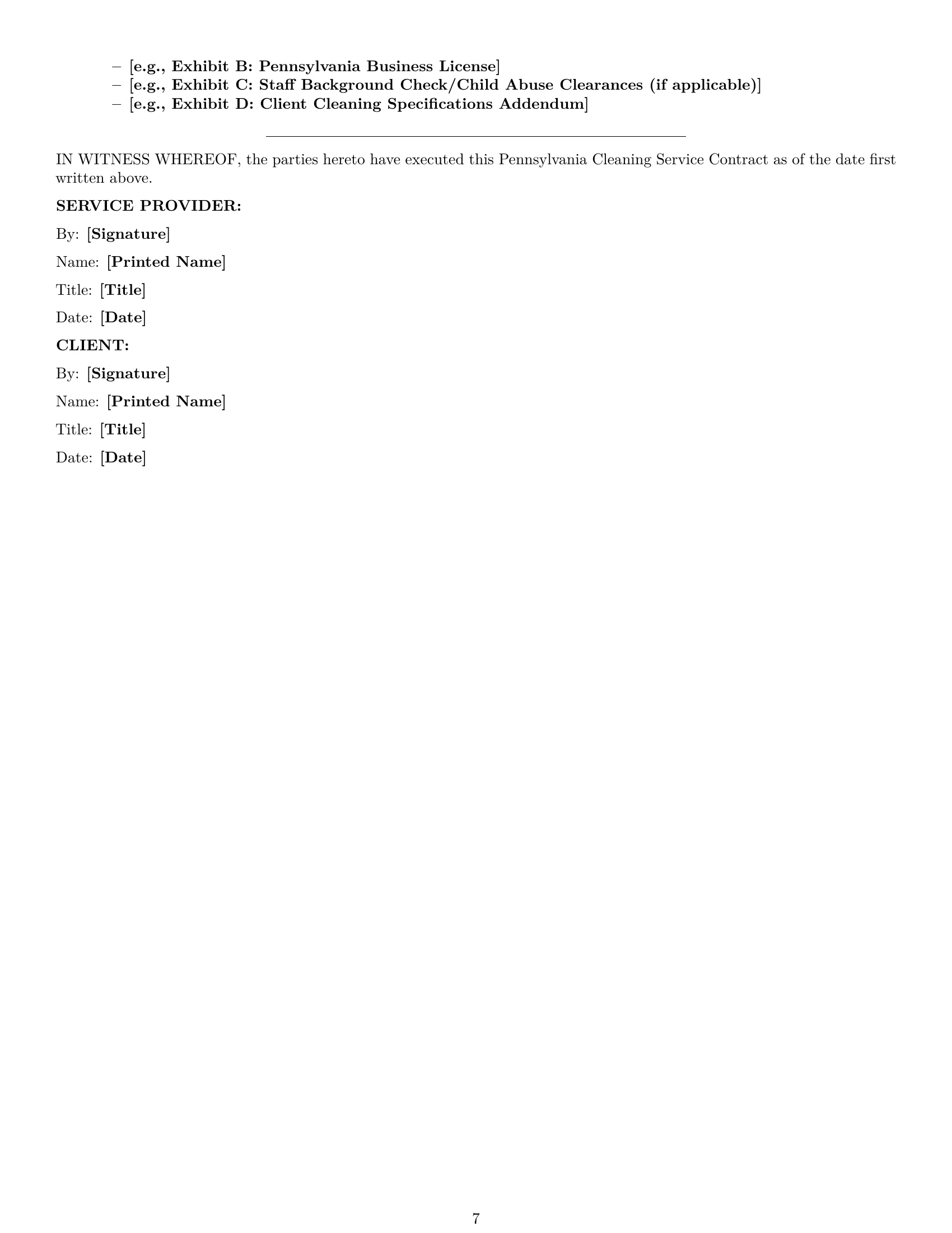 Preview page 7 of Pro Pennsylvania cleaning service contract template