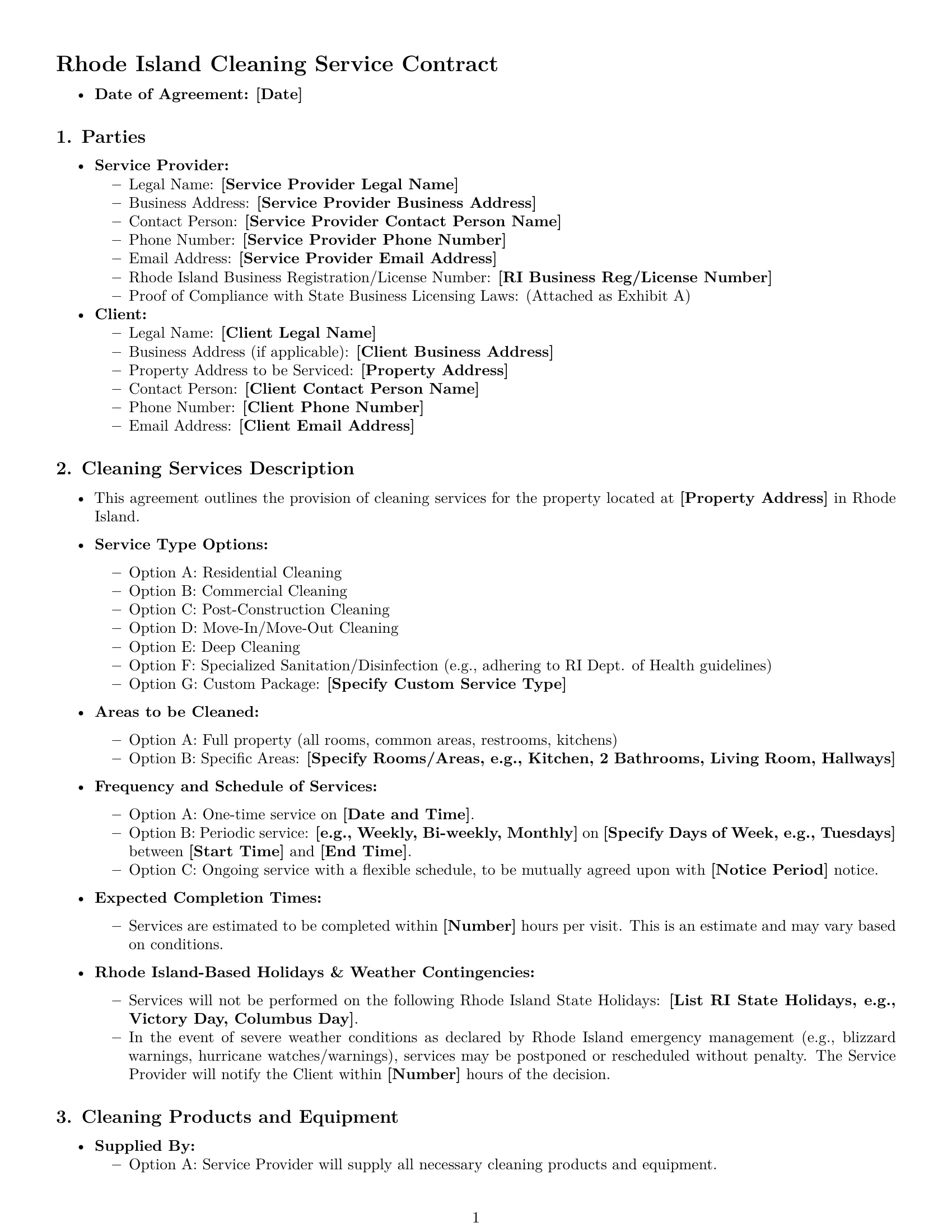 Preview page 1 of Pro Rhode Island cleaning service contract template