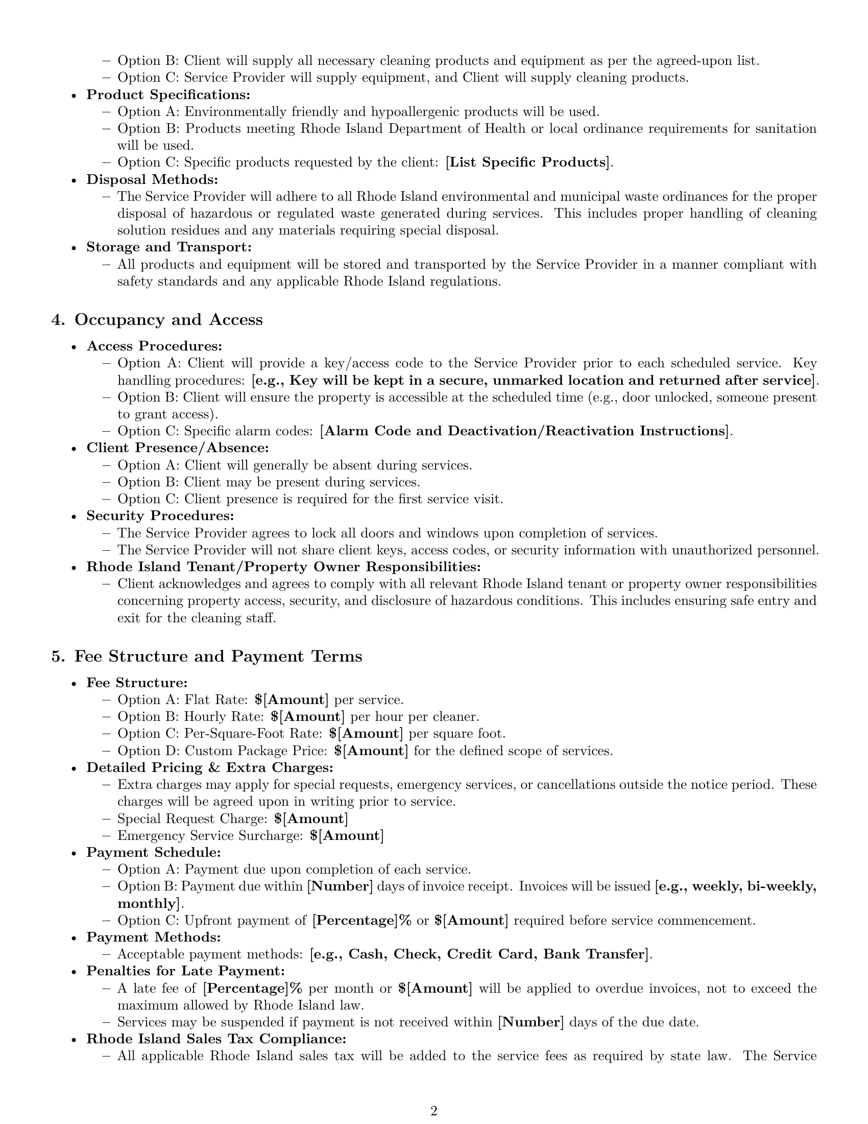 Preview page 2 of Pro Rhode Island cleaning service contract template