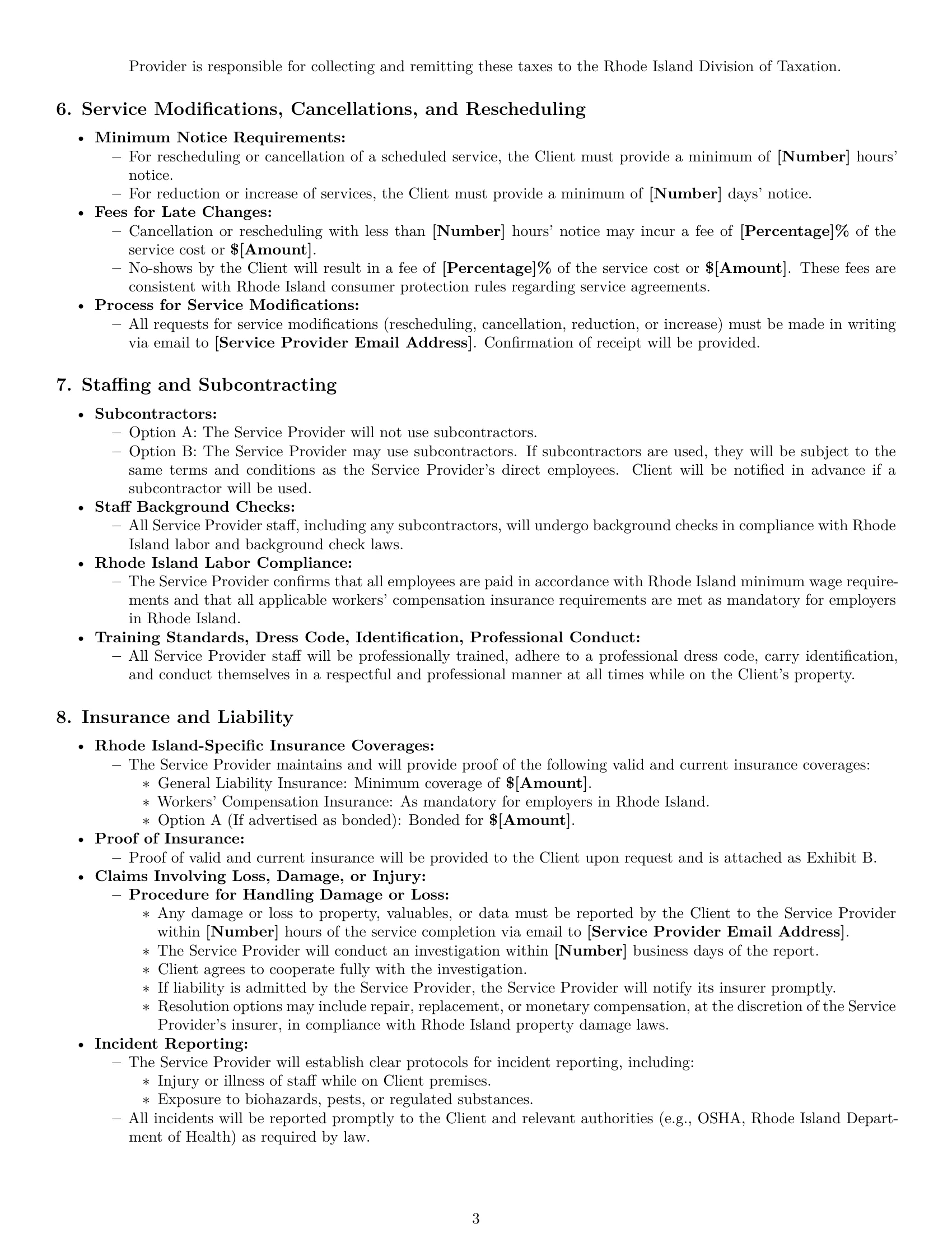Preview page 3 of Pro Rhode Island cleaning service contract template