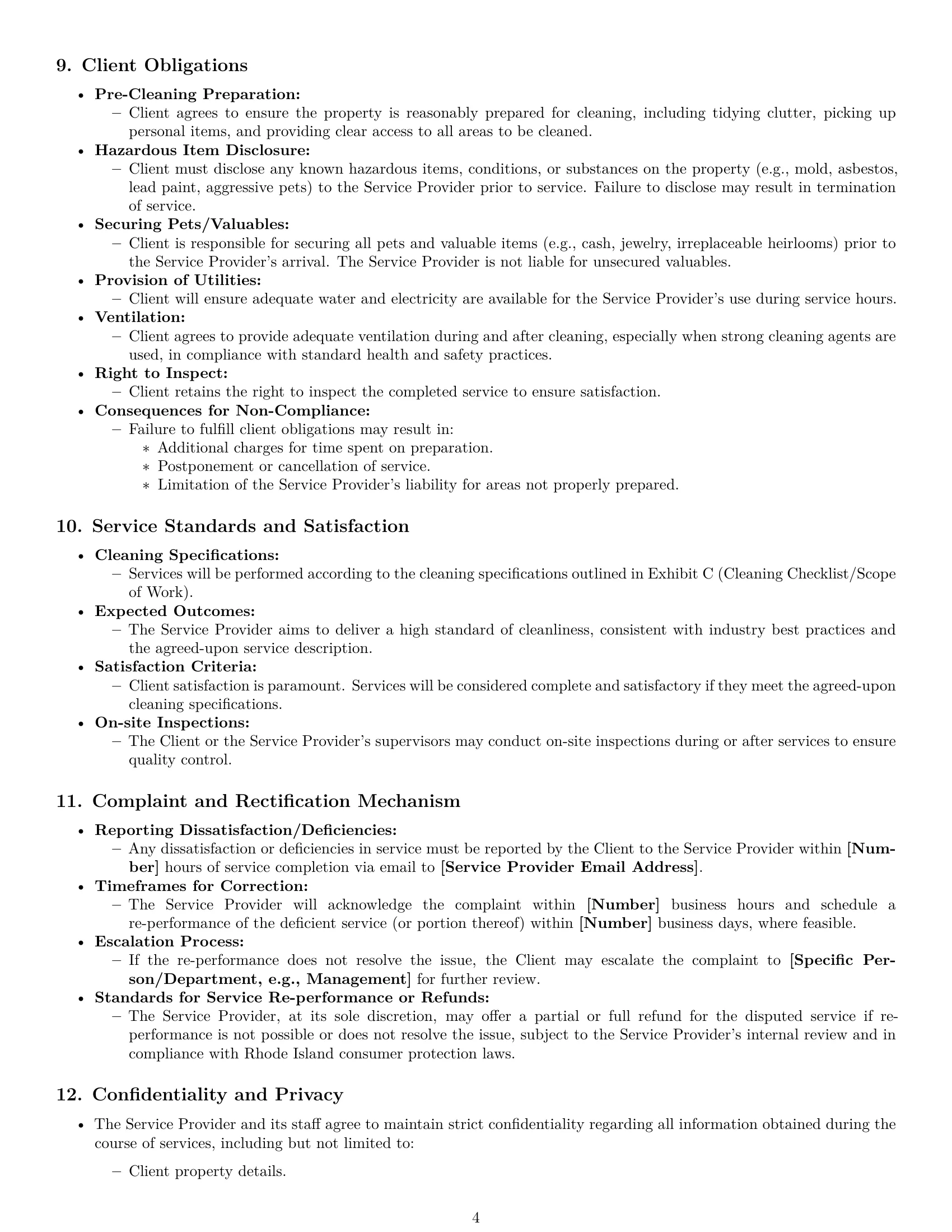 Preview page 4 of Pro Rhode Island cleaning service contract template