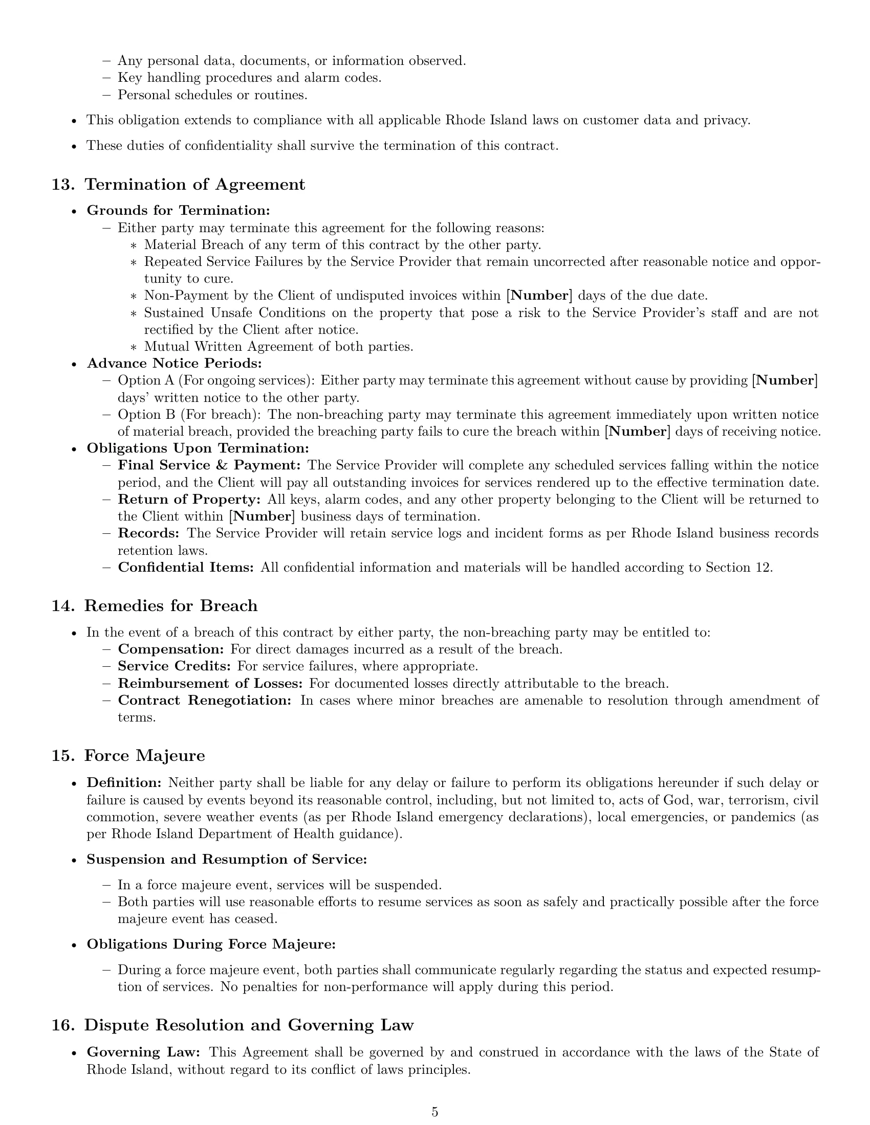 Preview page 5 of Pro Rhode Island cleaning service contract template
