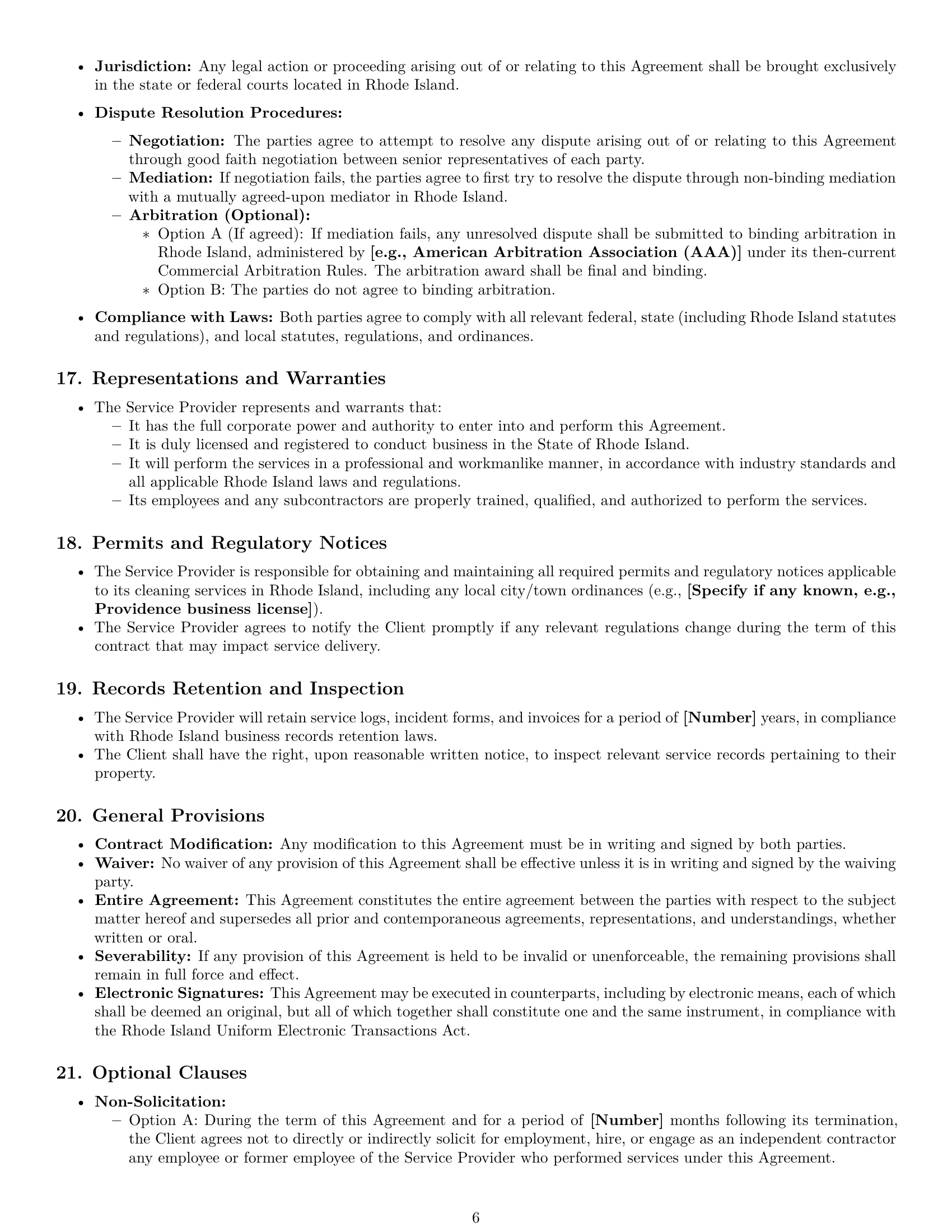 Preview page 6 of Pro Rhode Island cleaning service contract template
