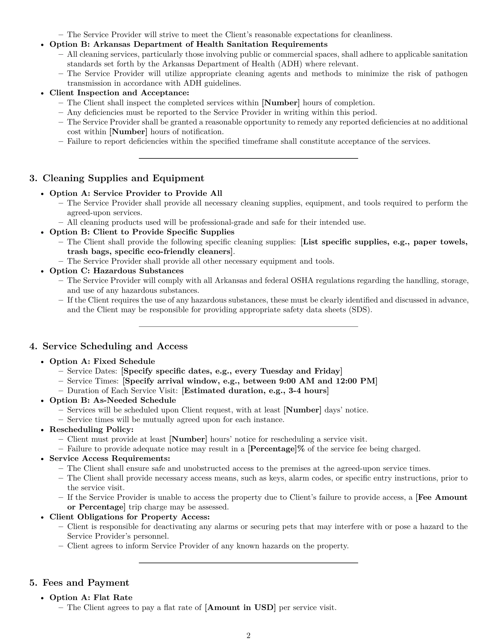 Preview page 2 of Pro Arkansas cleaning service contract template