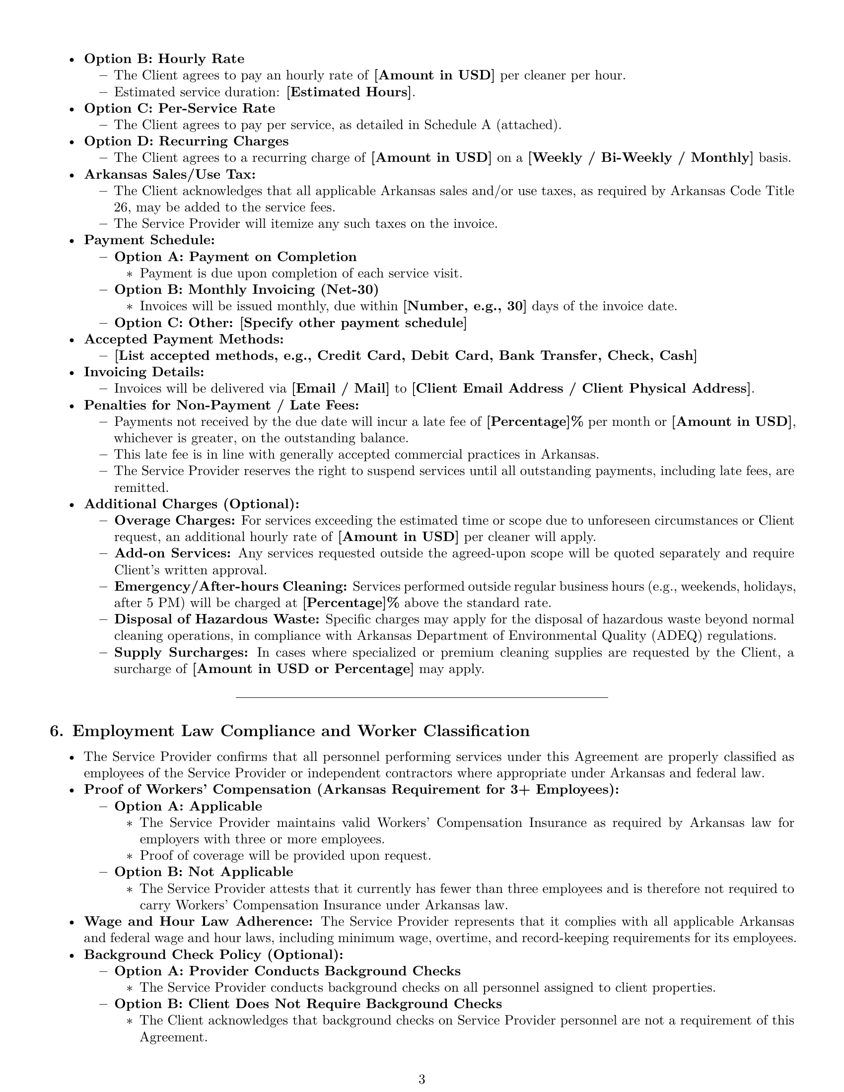 Preview page 3 of Pro Arkansas cleaning service contract template