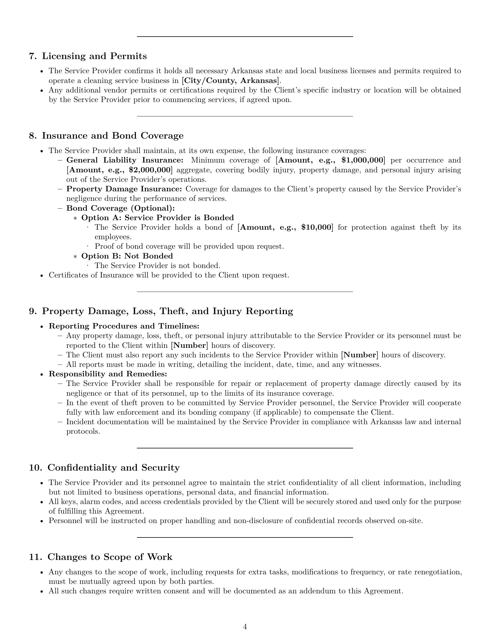 Preview page 4 of Pro Arkansas cleaning service contract template