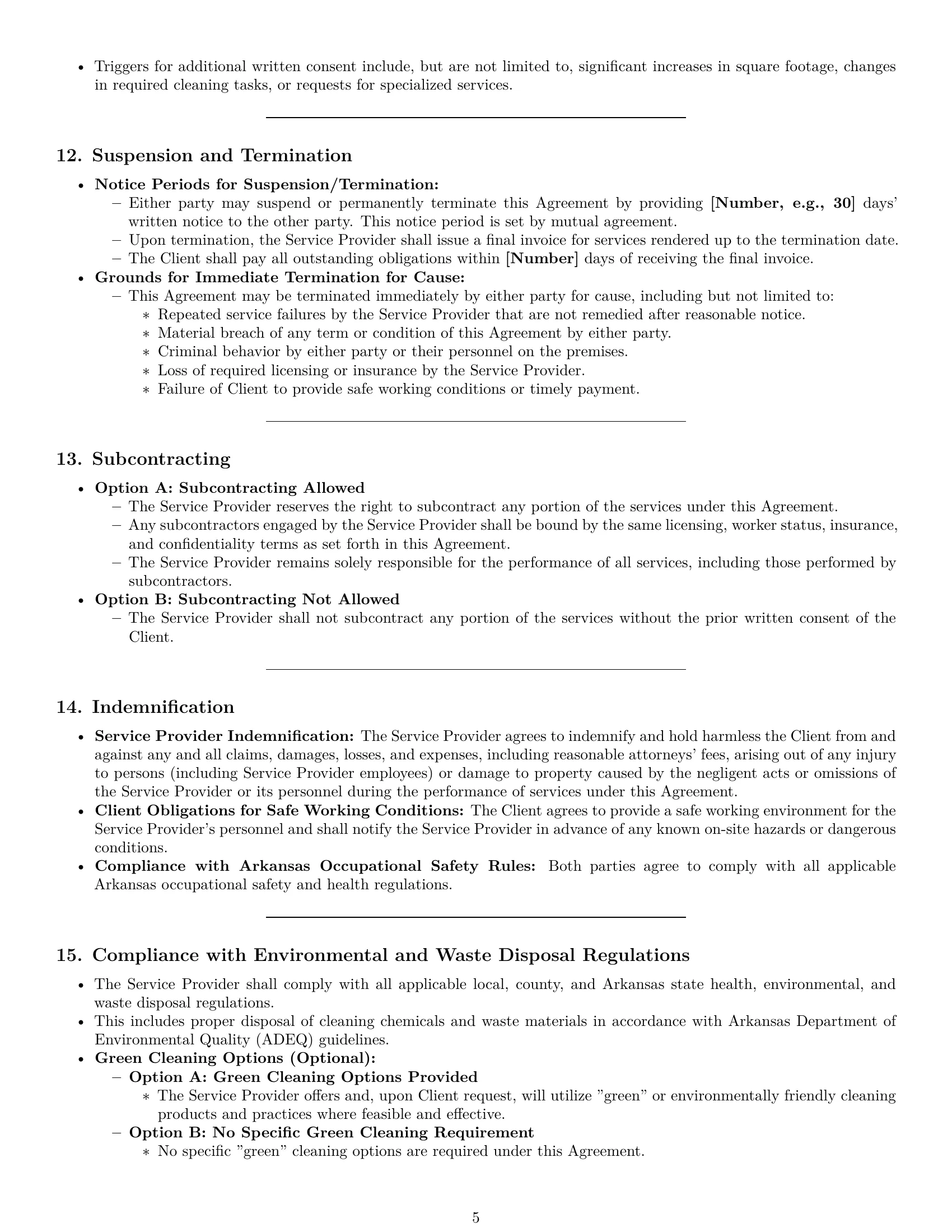 Preview page 5 of Pro Arkansas cleaning service contract template