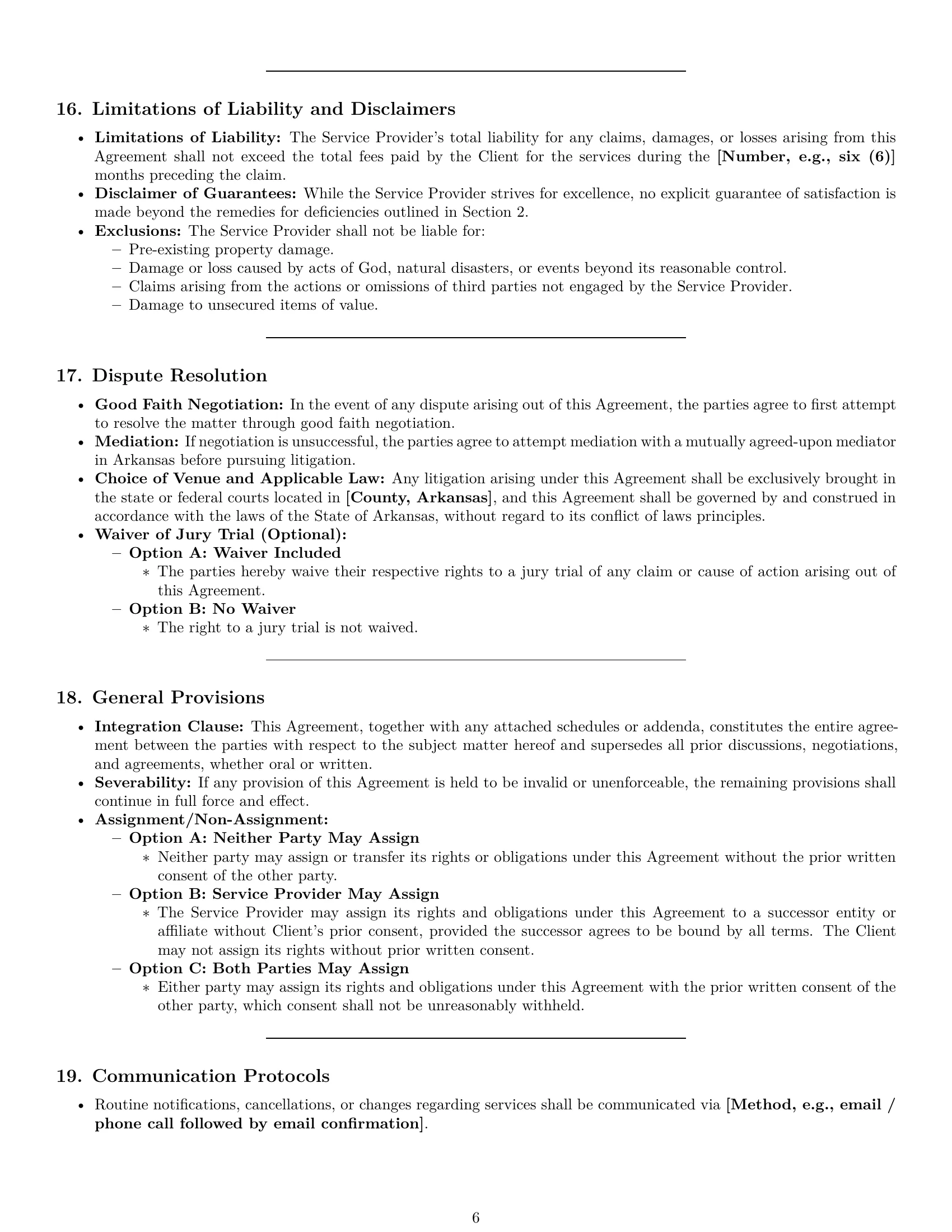 Preview page 6 of Pro Arkansas cleaning service contract template