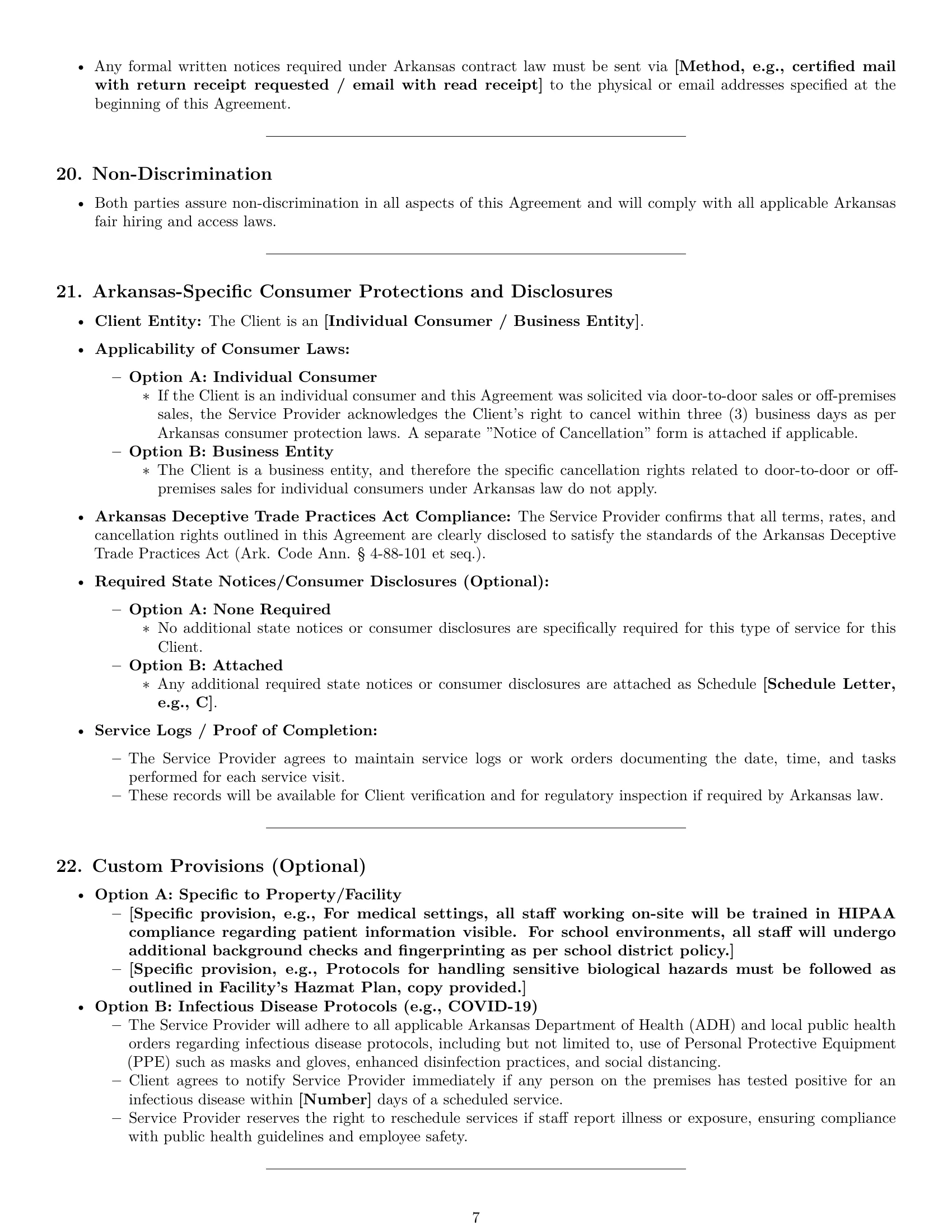 Preview page 7 of Pro Arkansas cleaning service contract template