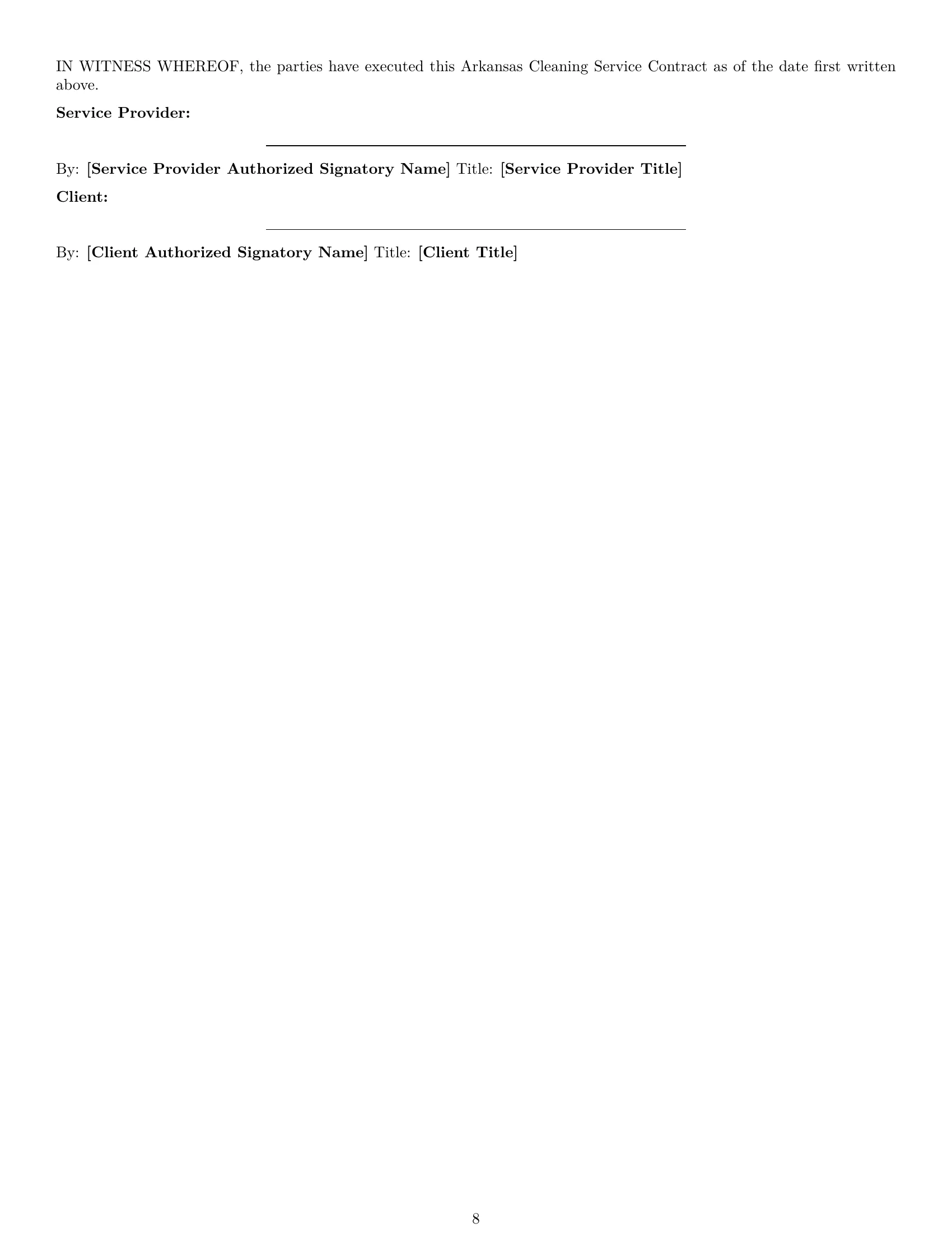 Preview page 8 of Pro Arkansas cleaning service contract template