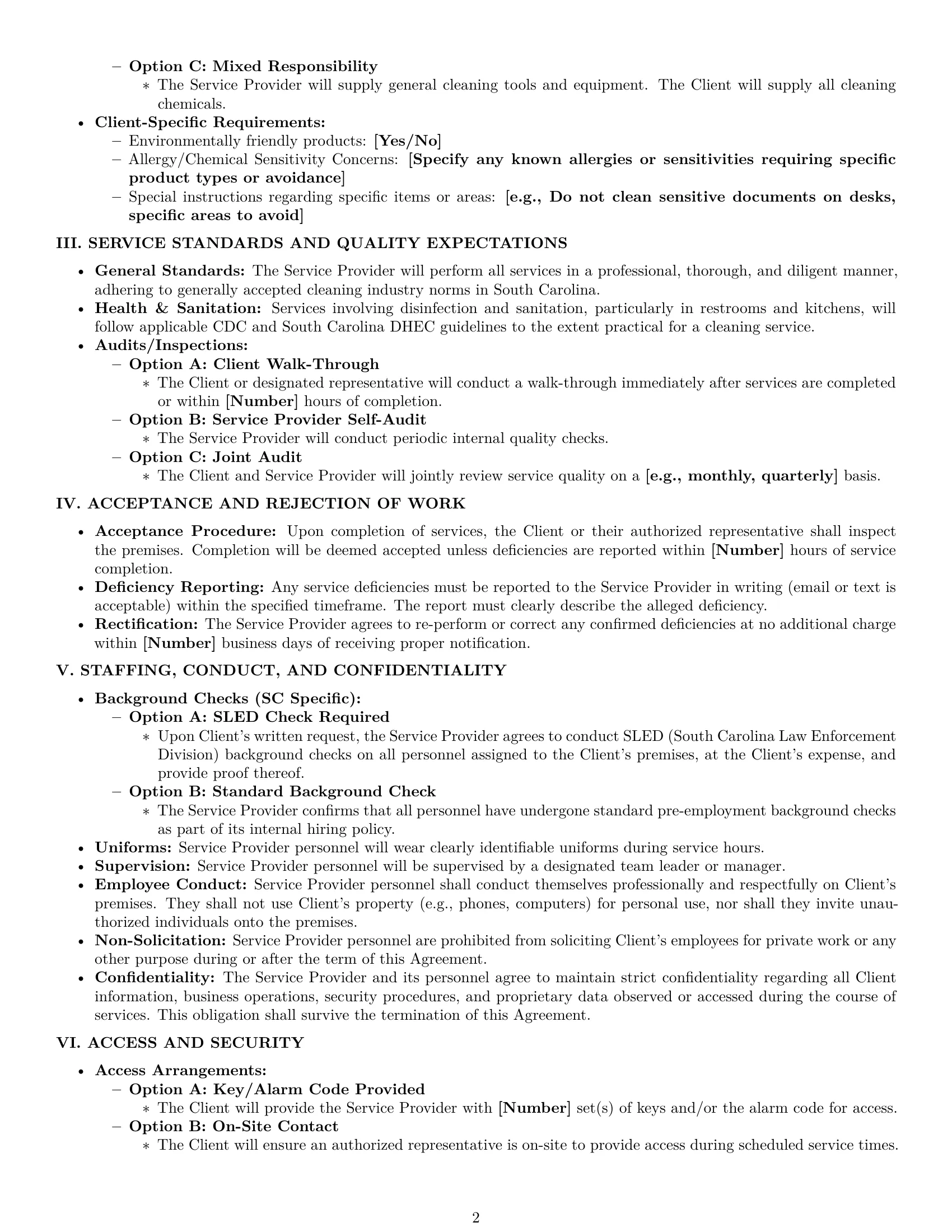 Preview page 2 of Pro South Carolina cleaning service contract template