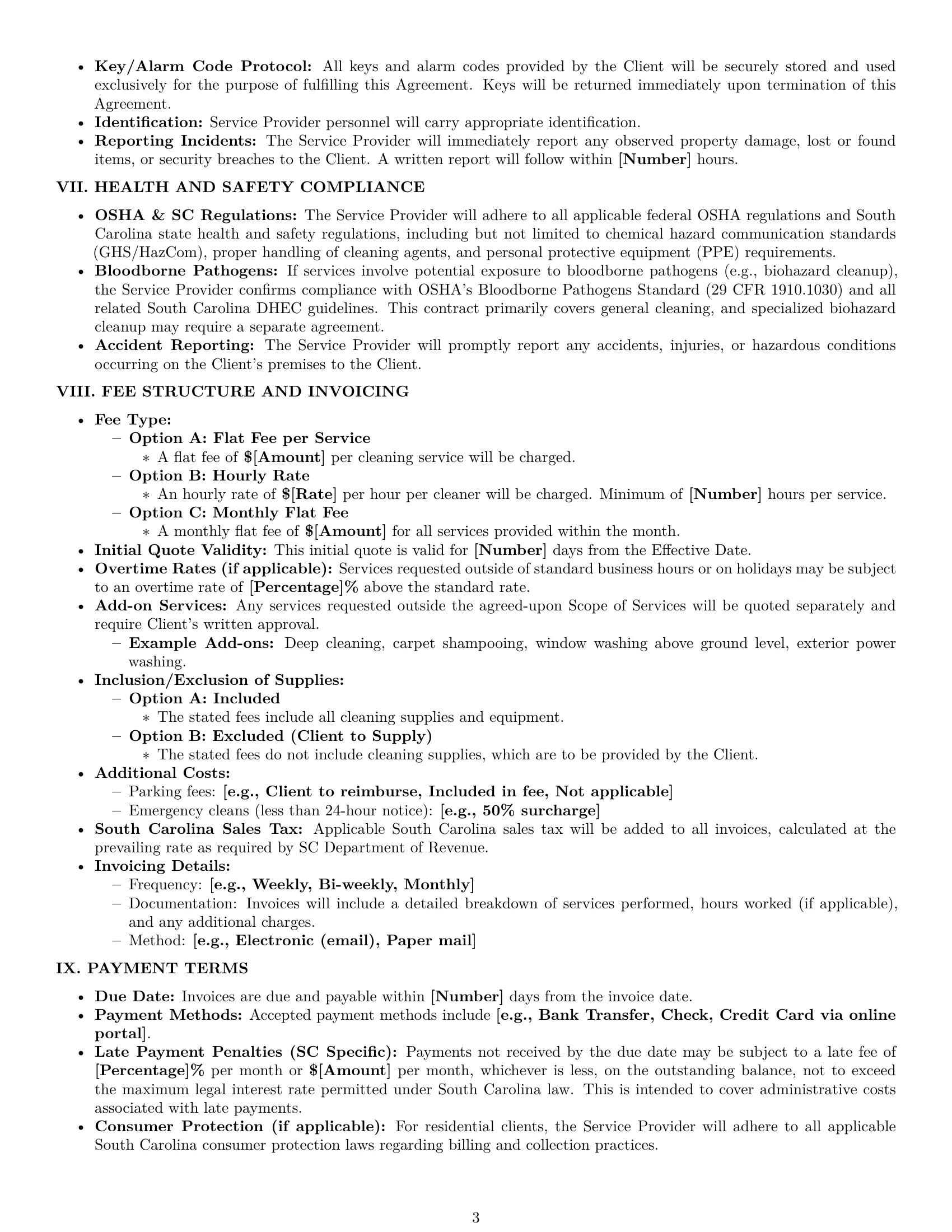 Preview page 3 of Pro South Carolina cleaning service contract template