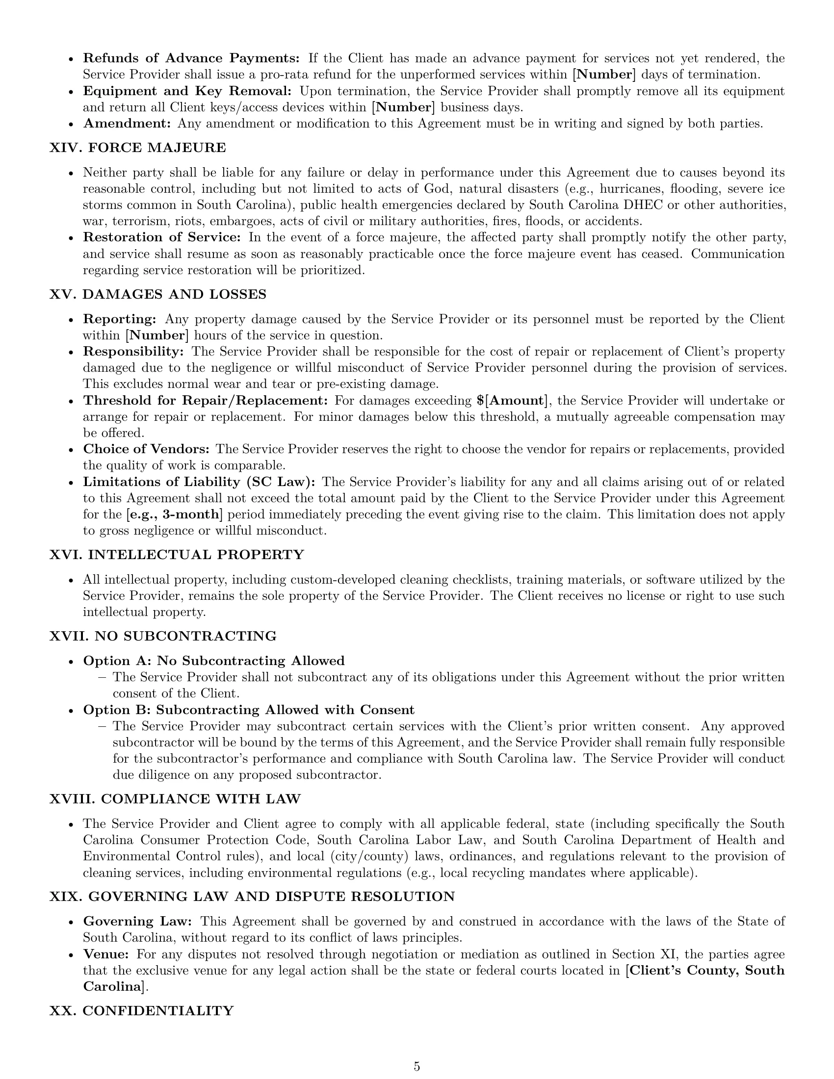 Preview page 5 of Pro South Carolina cleaning service contract template