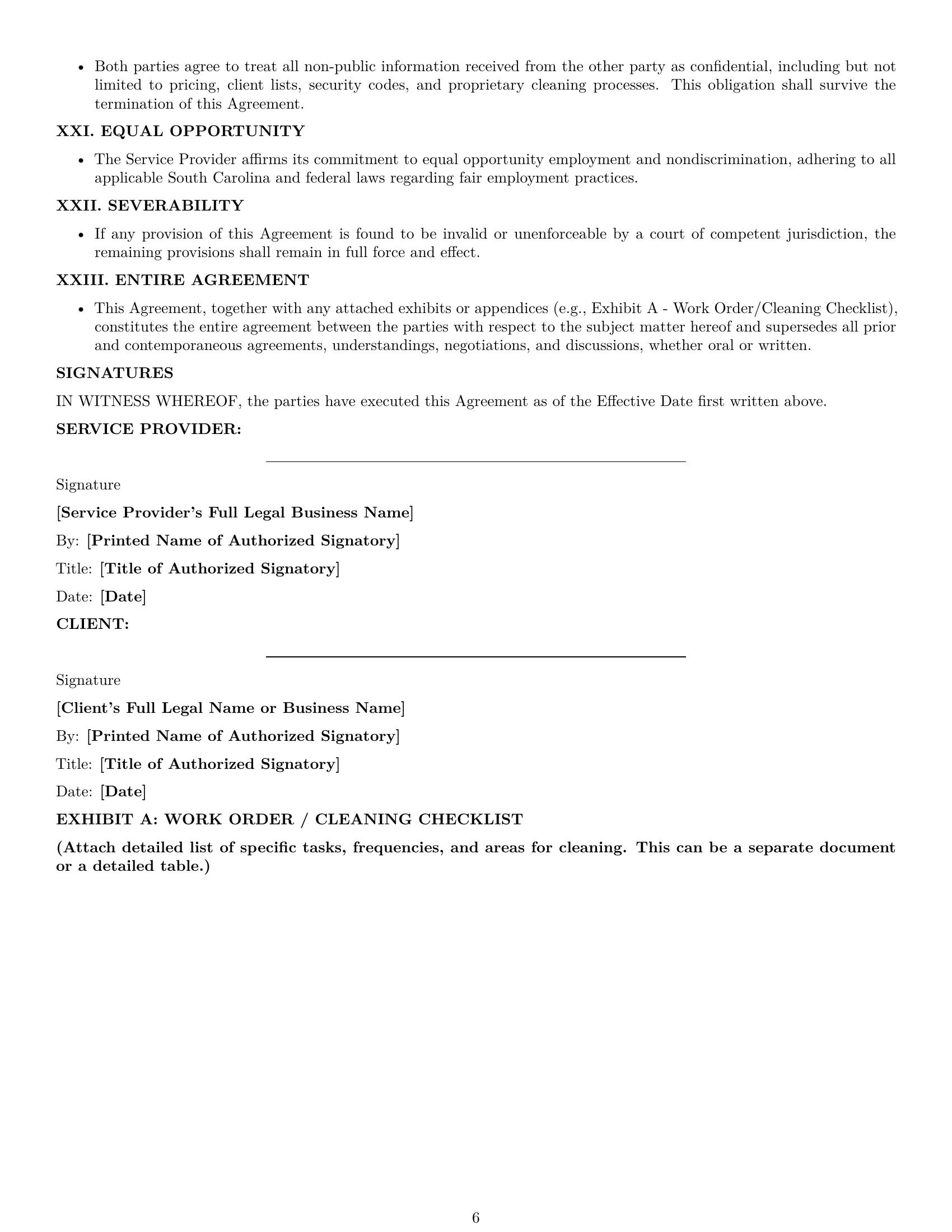 Preview page 6 of Pro South Carolina cleaning service contract template