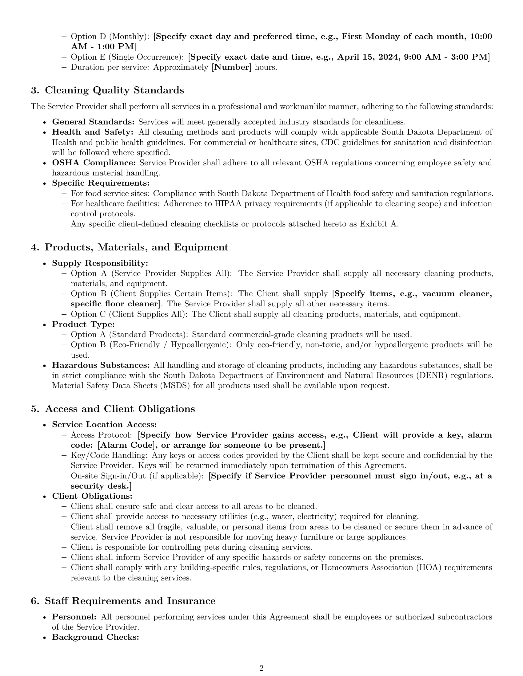 Preview page 2 of Pro South Dakota cleaning service contract template