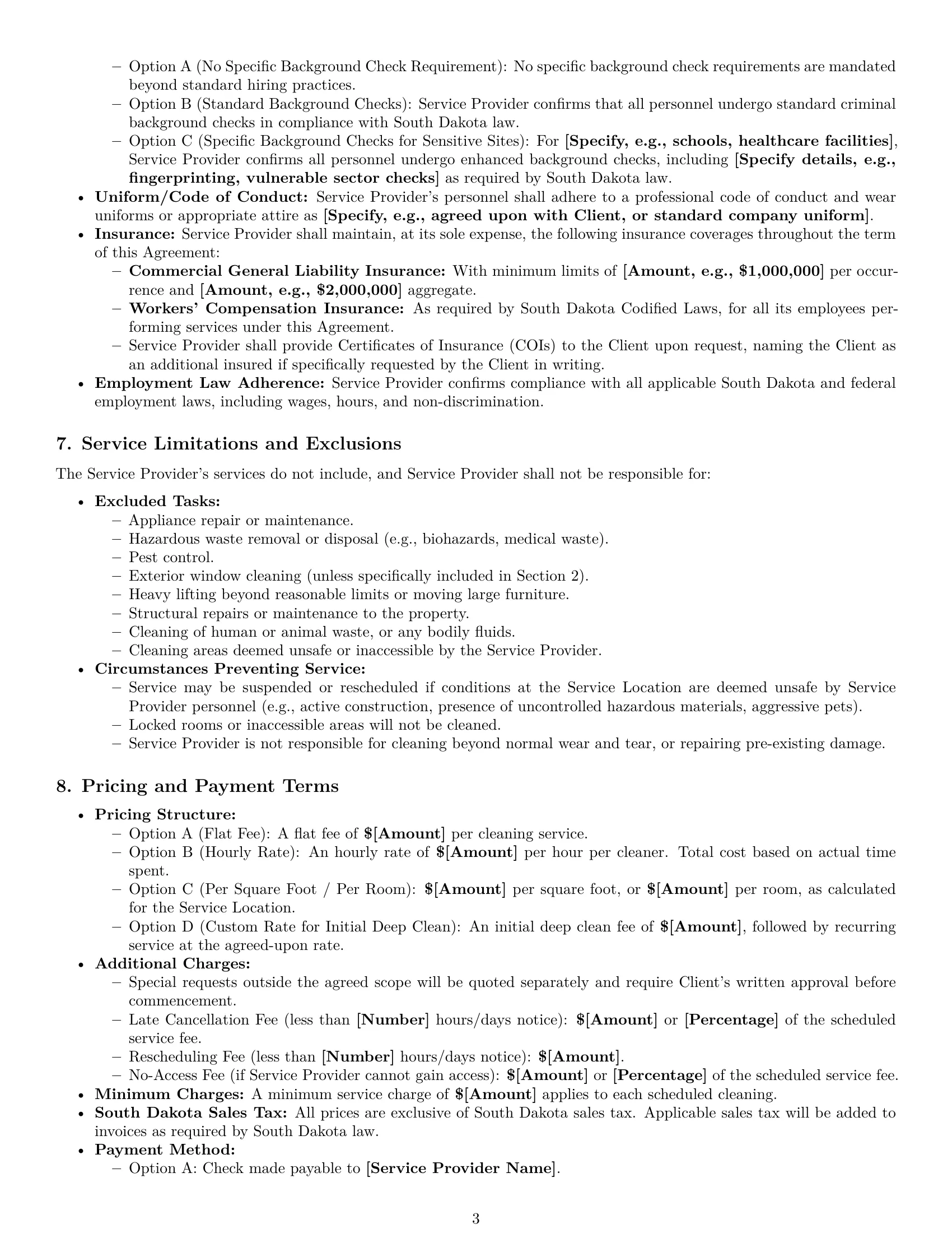 Preview page 3 of Pro South Dakota cleaning service contract template