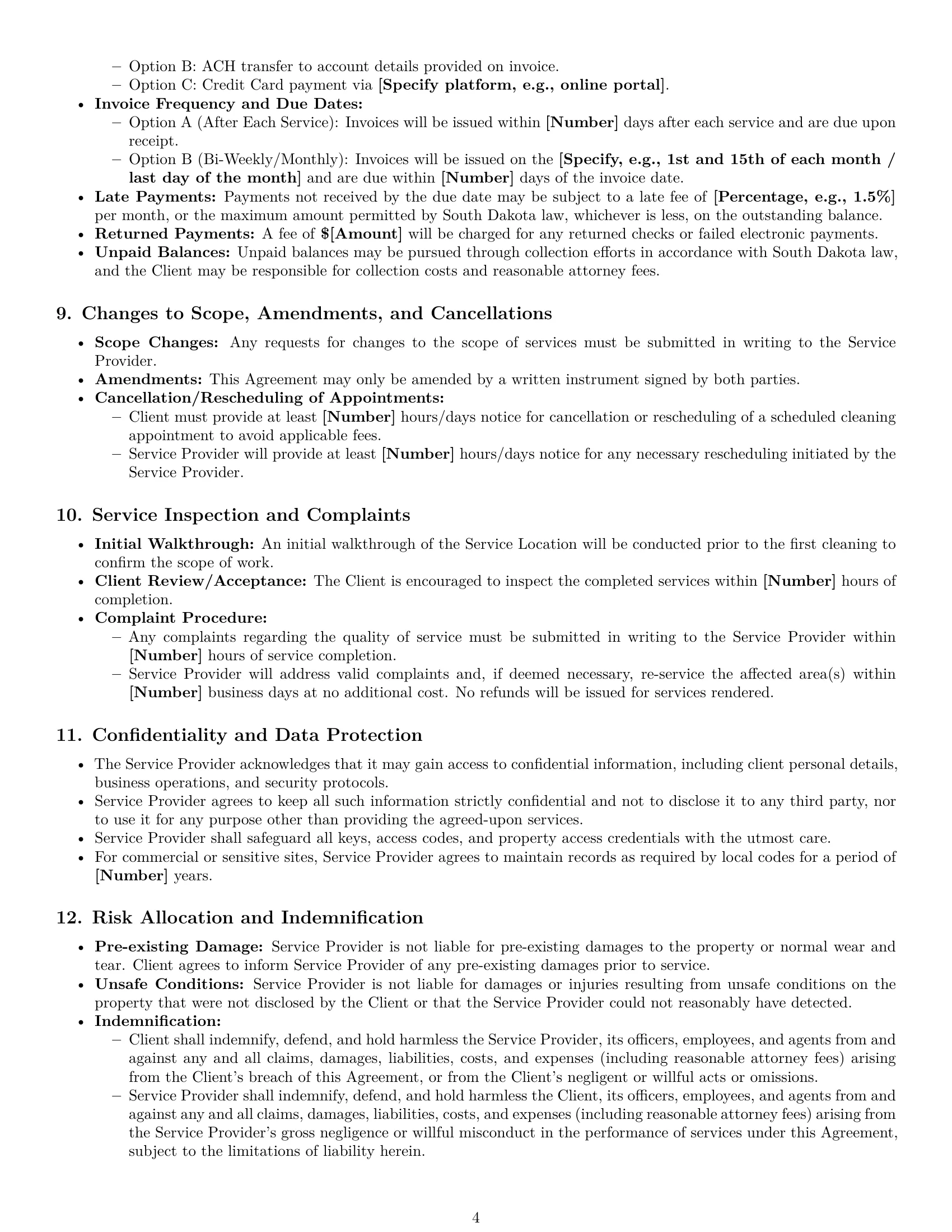 Preview page 4 of Pro South Dakota cleaning service contract template