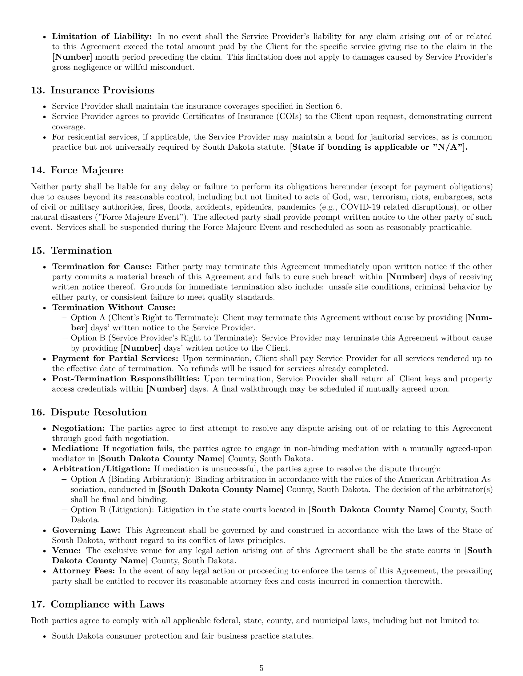 Preview page 5 of Pro South Dakota cleaning service contract template
