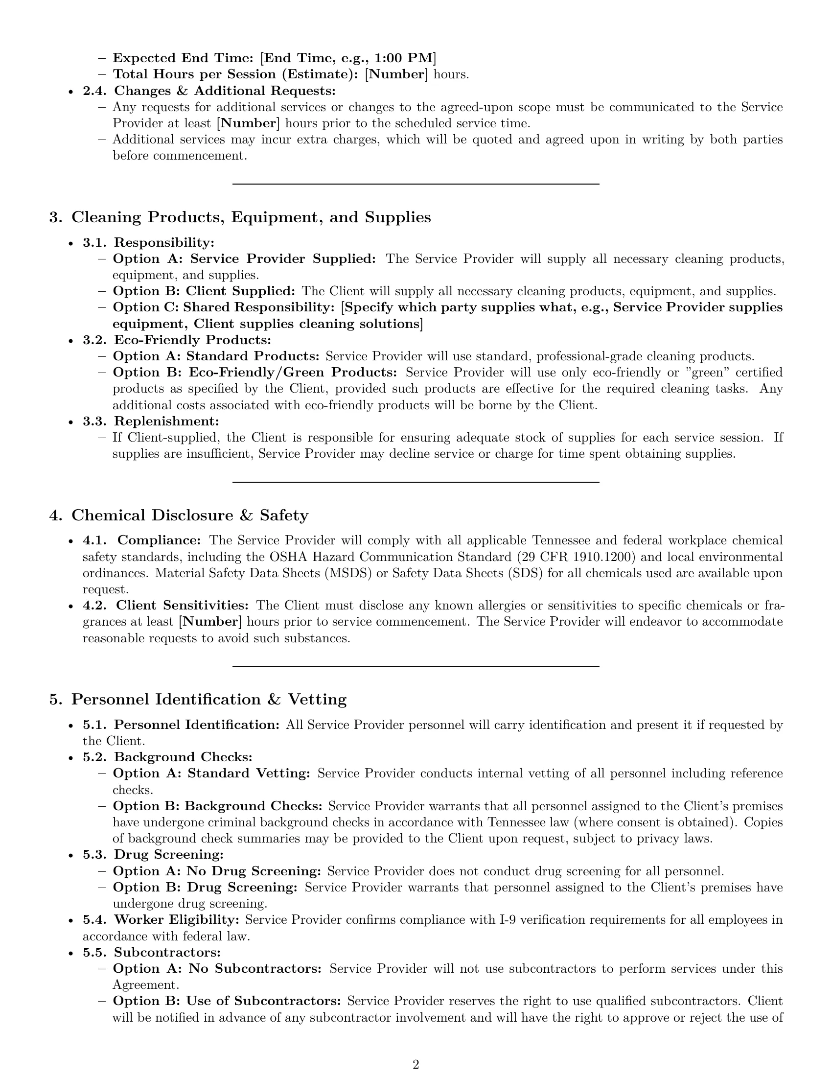 Preview page 2 of Pro Tennessee cleaning service contract template