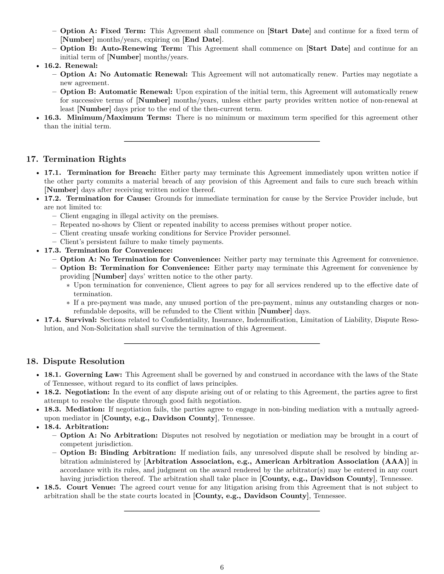 Preview page 6 of Pro Tennessee cleaning service contract template