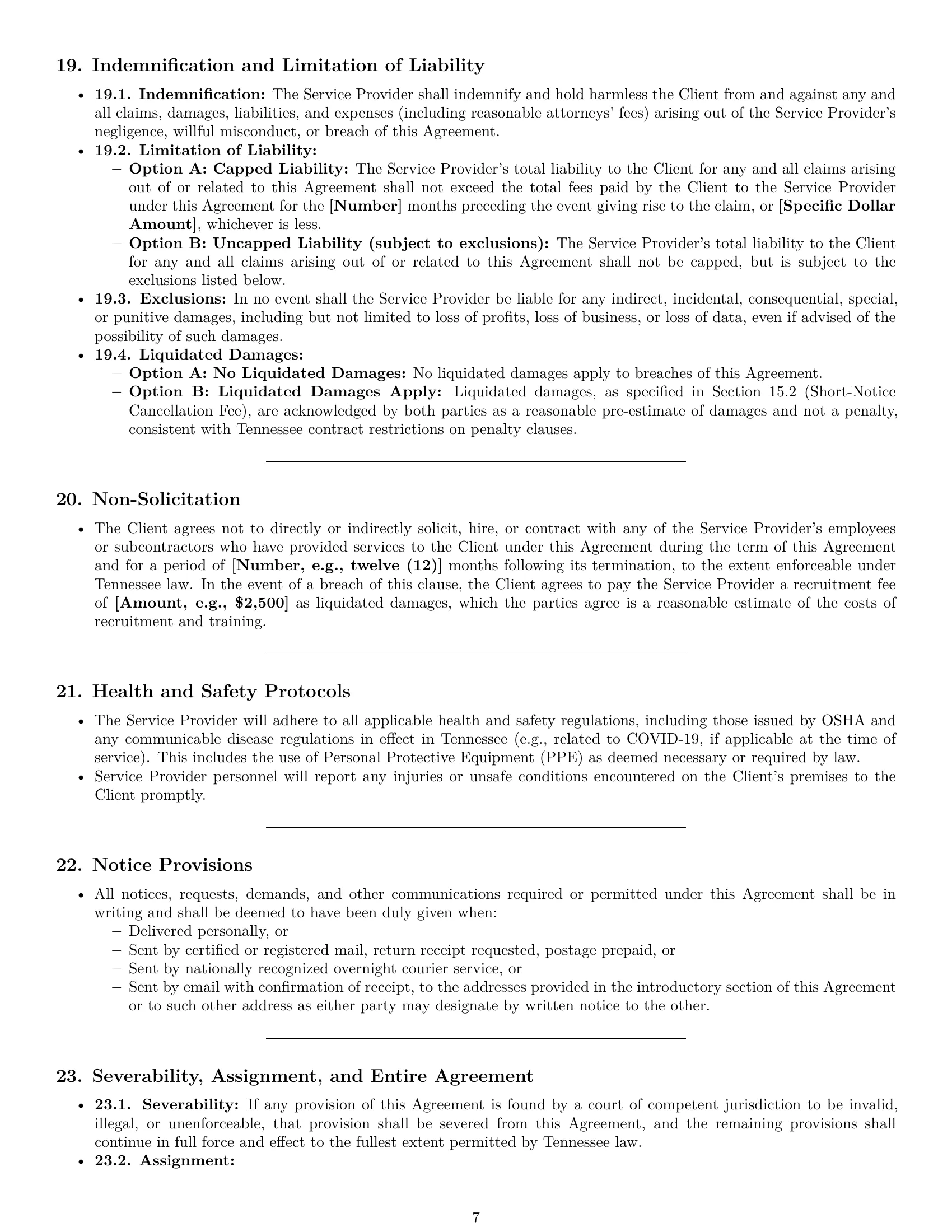 Preview page 7 of Pro Tennessee cleaning service contract template